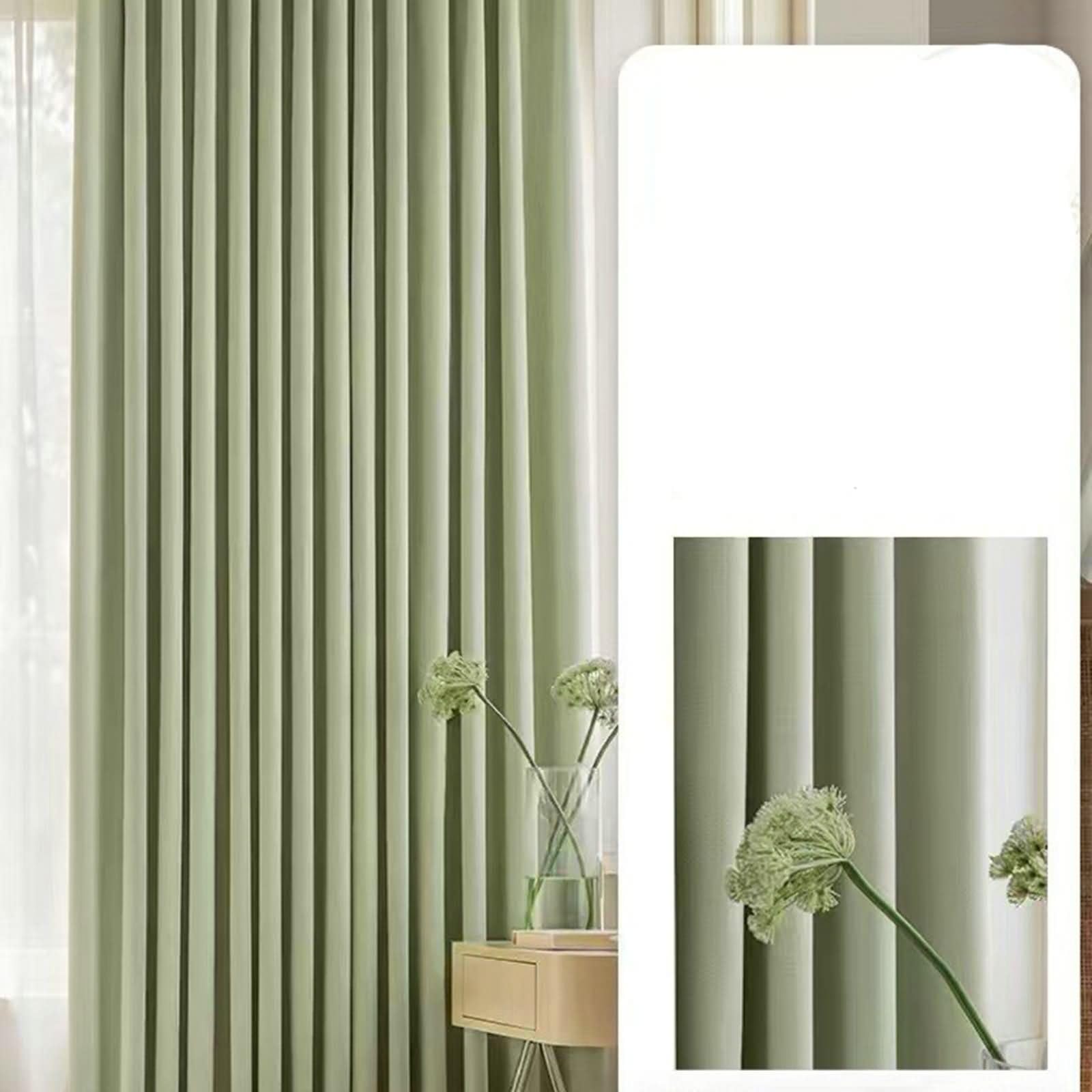 Homxi Blackout Curtains Set of 2,2 x 52W x 72H inch,Green Window Curtain Kitchen Solid Color Drapes Hooks