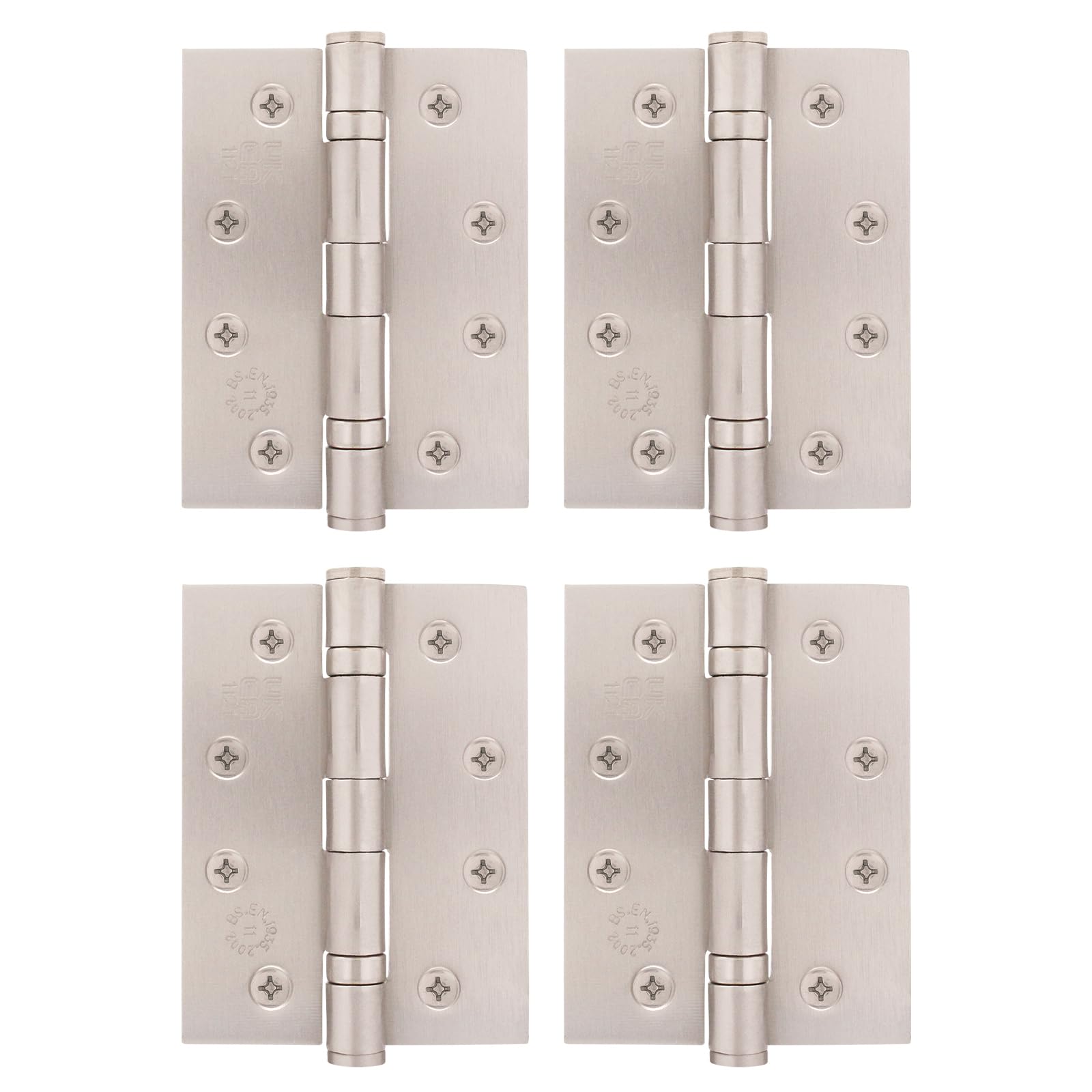 EAI Satin Door Hinges | 4 Inch / 102mm Satin Nickel Internal Fire Door Hinges | 2 Pairs