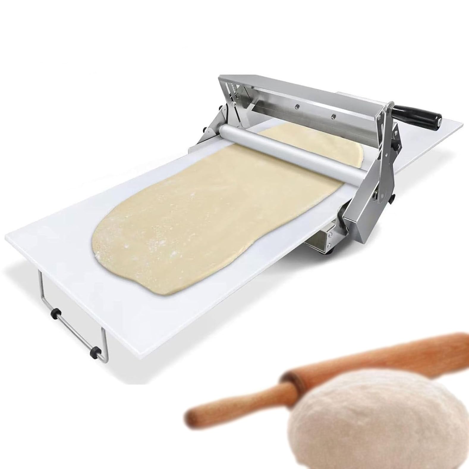 Máquina laminadora de masa manual, rodillo de grosor ajustable para pizza, pastelería, croissants y fondant, diseño de mesa para un uso comercial fácil