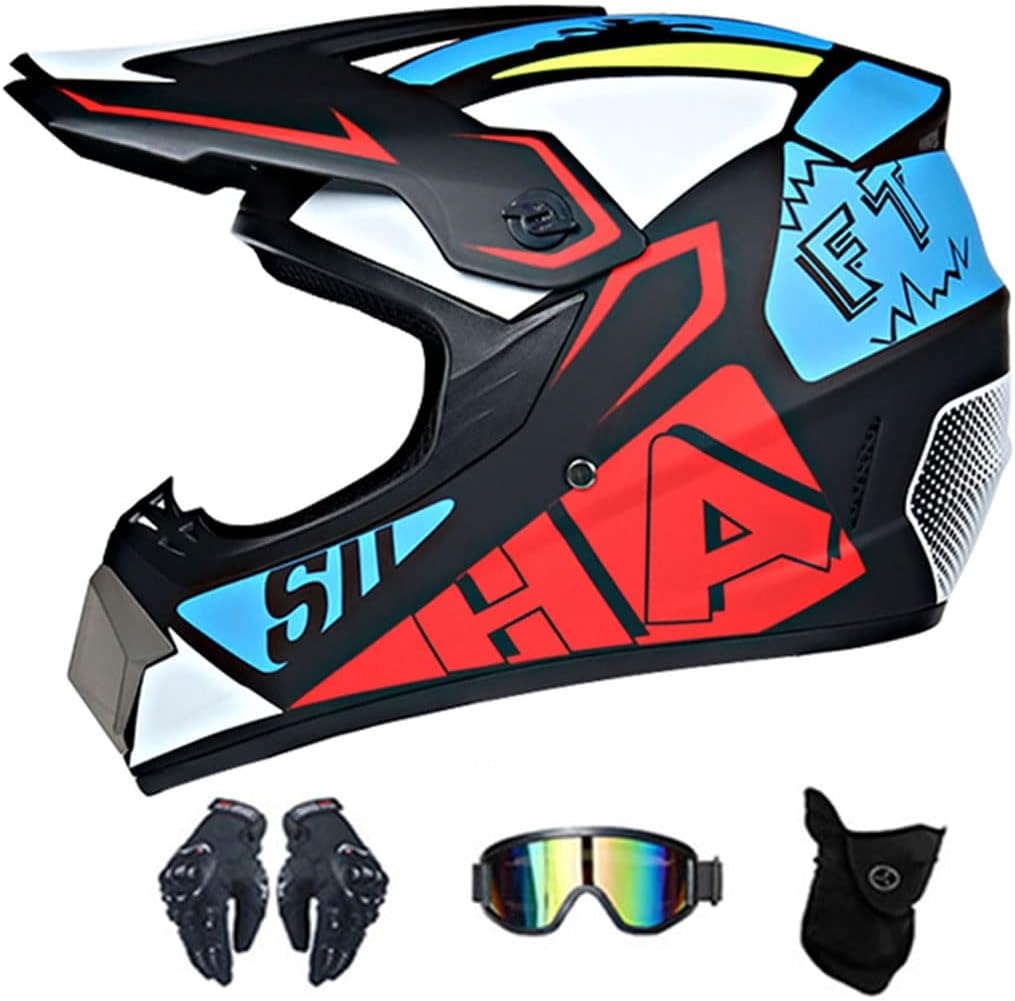 Mountain Motorcycle Motocross Helmet DOT Certified Dirt Bike Downhill Full Face Motorbike Helmet with Goggles Gloves Mask Off-Road Four Wheeler Bike Crash Helmet for Adult Men Women