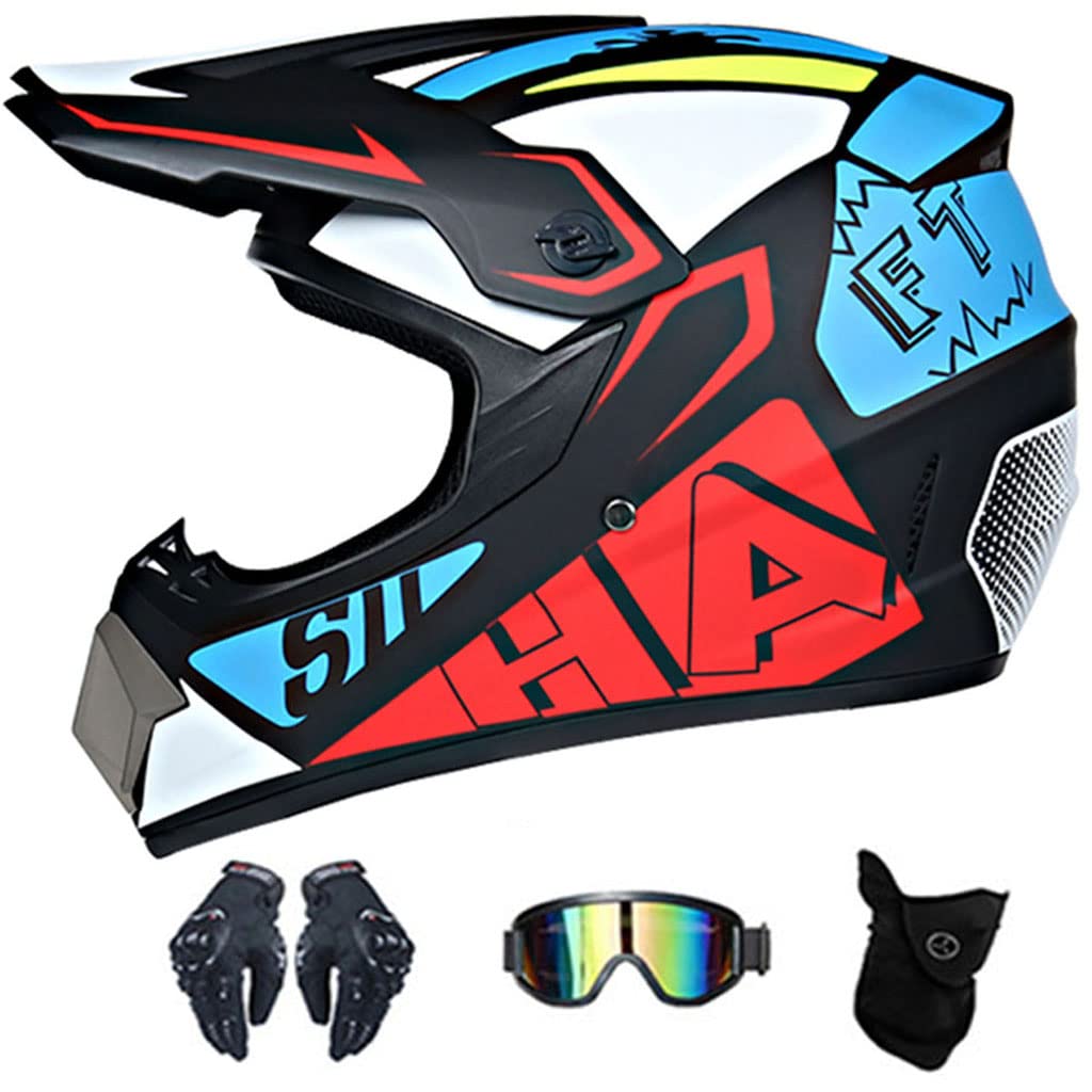 Mountain Motorcycle Motocross Helmet DOT Certified Dirt Bike Downhill Full Face Motorbike Helmet with Goggles Gloves Mask Off-Road Four Wheeler Bike Crash Helmet for Adult Men Women-C-Medium