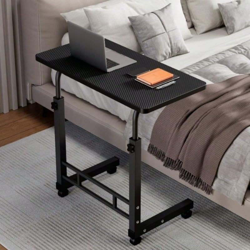 Adjustable Height Mobile Computer Desk with Wheels - Portable Laptop Rolling Cart for Bedside Sofa Dorm Room Locking — view 3