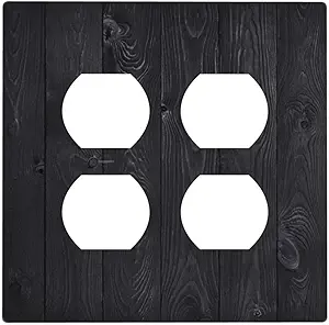 Decorative Outlet Covers Vintage Black Wood Plank Wooden Board 2 Gang Outlet Cover Wall Plate Double Duplex Light Switch Cover Plate Switch Plate Covers for Farmhouse Decor