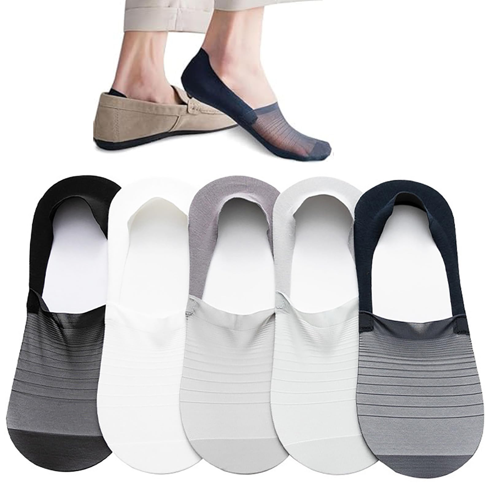 KUKUMAJI5 Pairs Invisible Ice Silk Breathable Socks,No Show Socks for men and women，Thin Low Cut Non Slip Socks for Flats Boat Sneaker