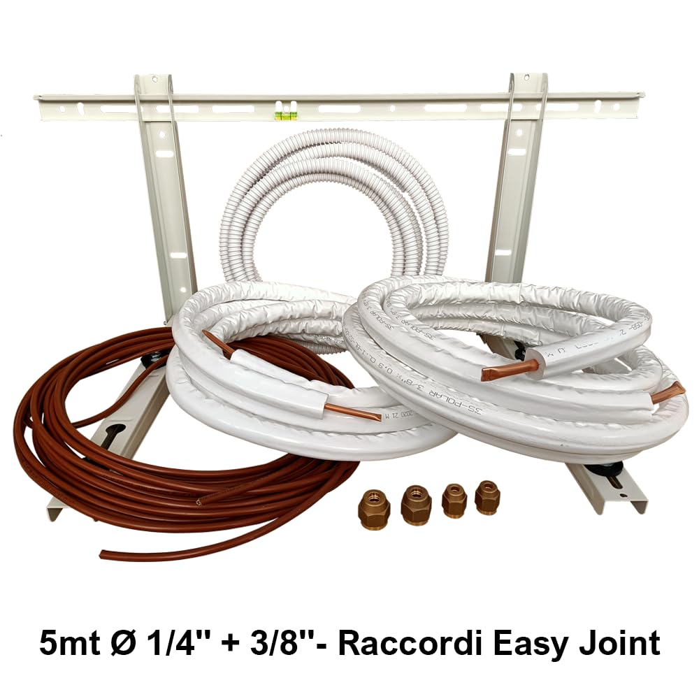 3S SuperSamaStore Kit Installazione Climatizzatore Monosplit con Tubi Rame Preisolati, Raccordi Autocartellanti, Staffa Esterna, Cavo Quadripolare e Tubo Condensa, 1/4” - 3/8”, 5 Metri