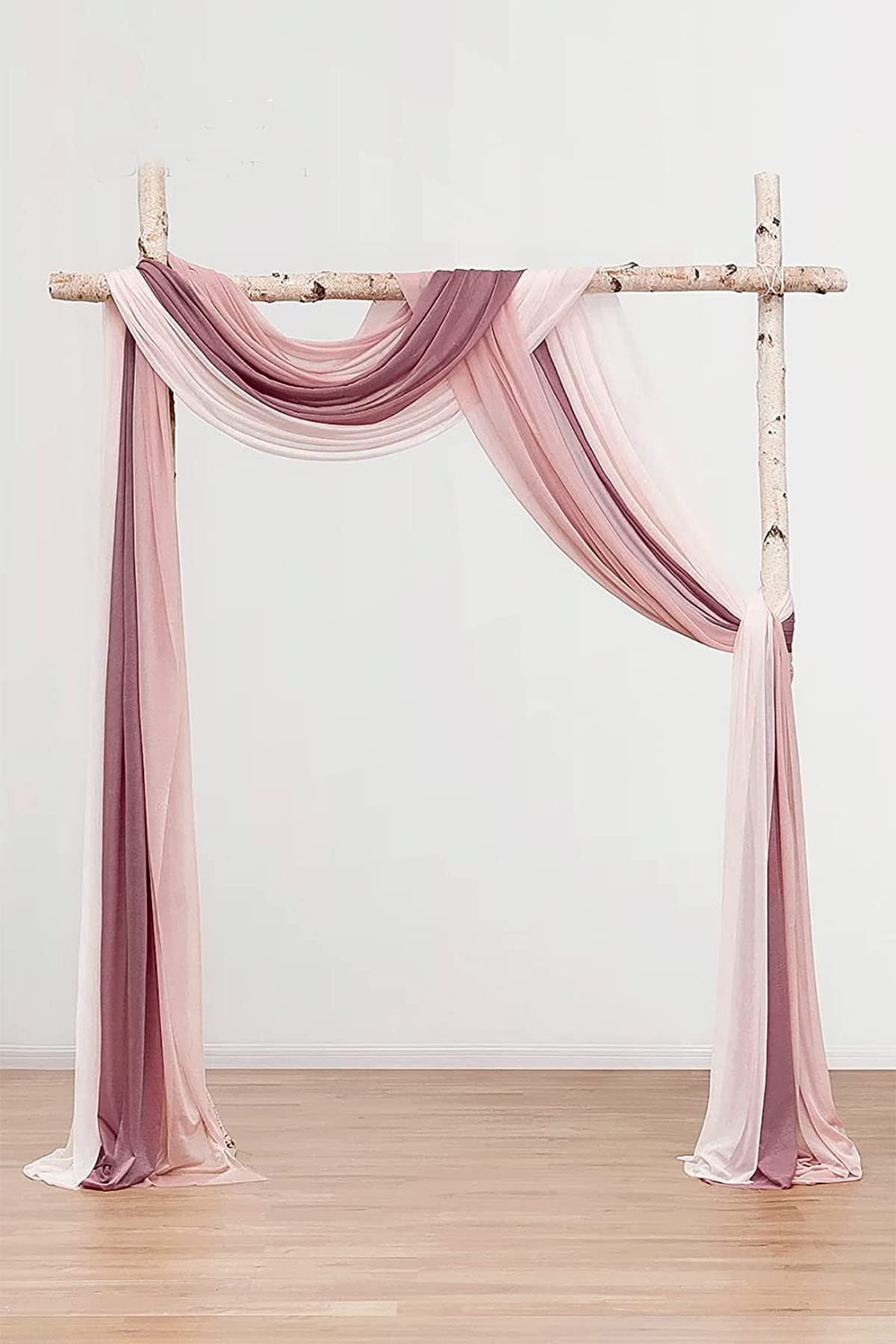 Tende Ad Arco Per Matrimonio In Chiffon: 3 Pannelli 76x600 Cm, Crema, Rosa Cipria E Malva