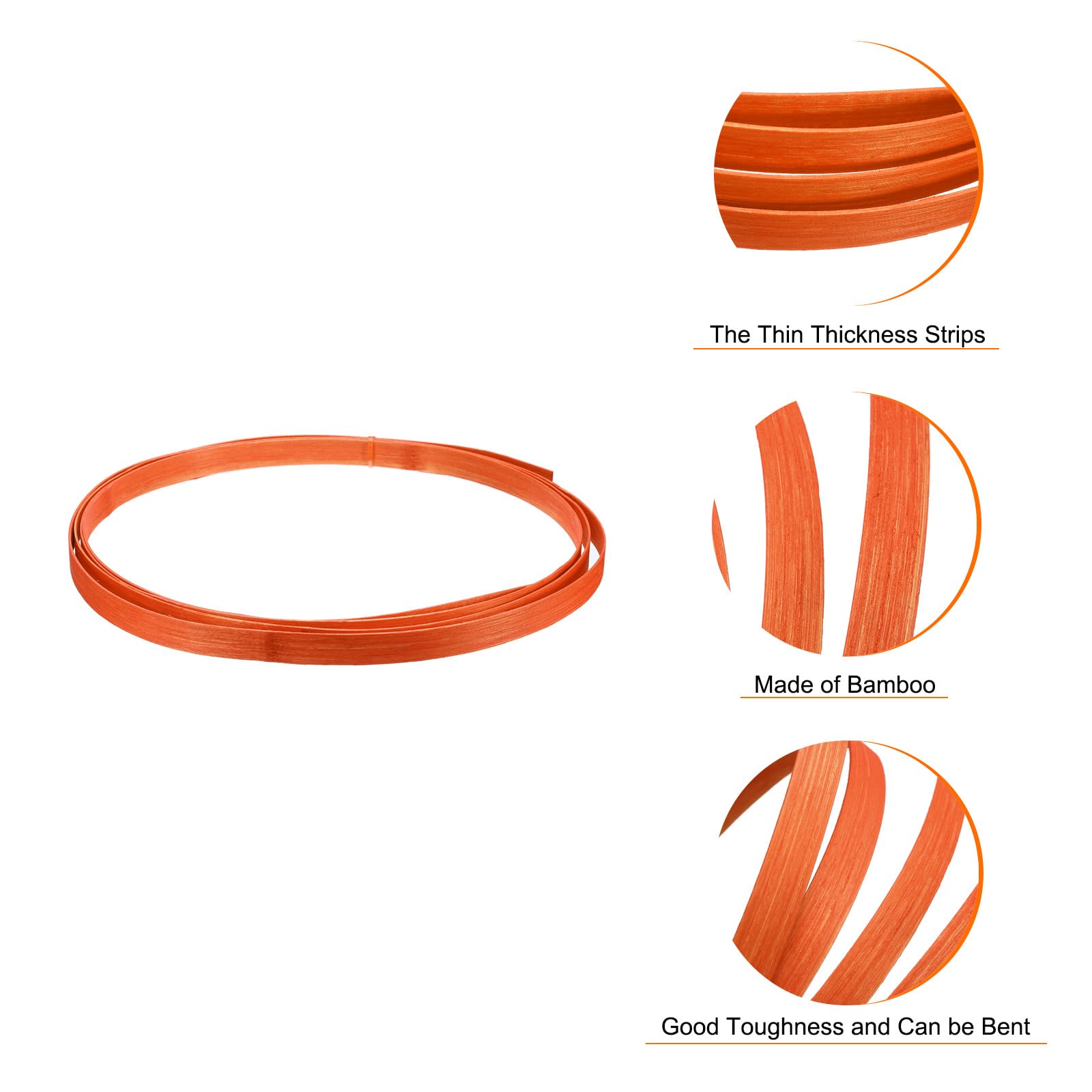 QUARKZMAN 3 Pezzi Strisce Bambù Per Intreccio, 10 Ft X 0.6" Strisce Per Artigianato Superficie Liscia Canna Piatta Per Intreccio Cesti Strisce Bambù Per DIY Artigianato (Arancione)