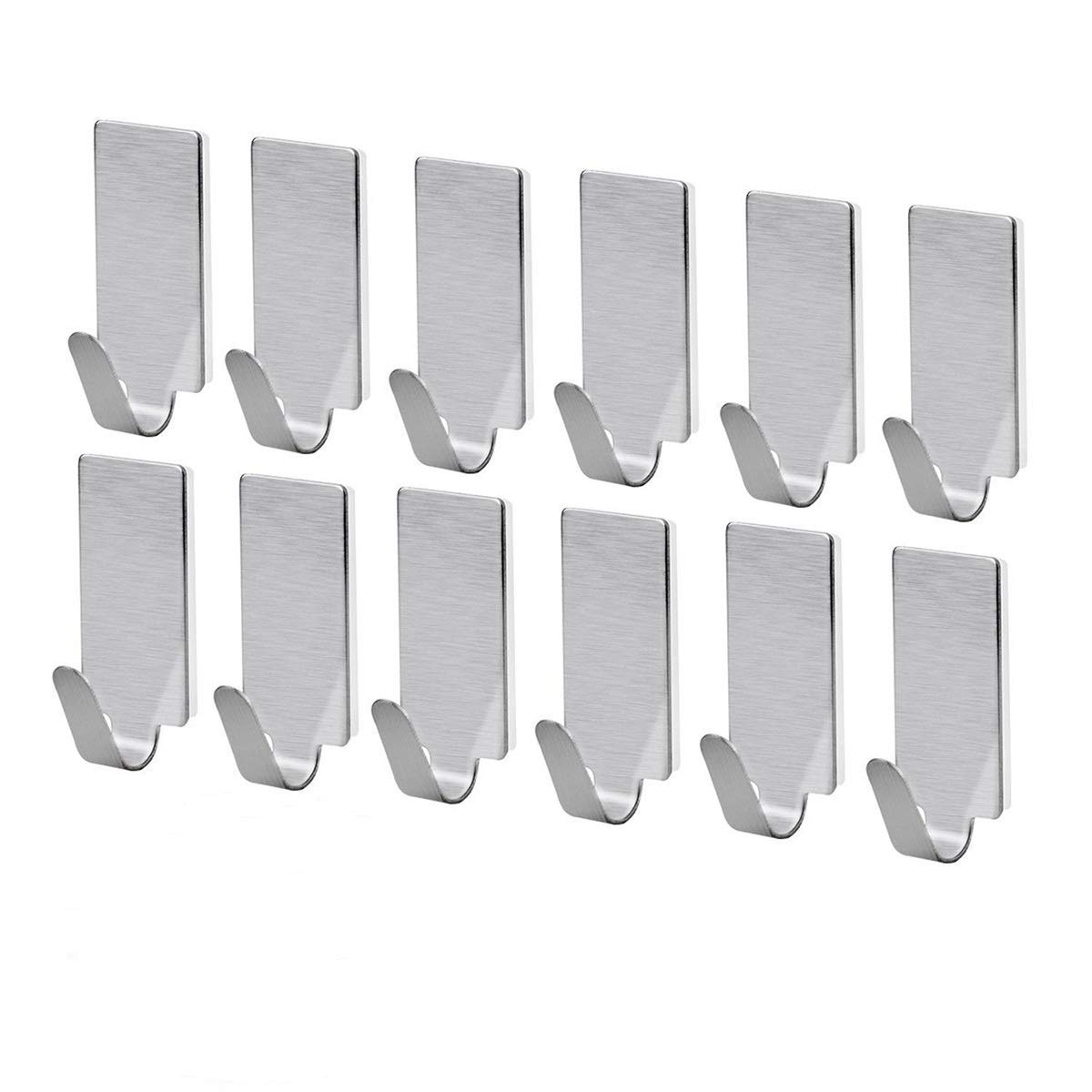 Nuolux 12 Pieces Self-Adhesive Towel Hook Stainless Steel Towel Racks Wall Hooks for Kitchen or Bathroom