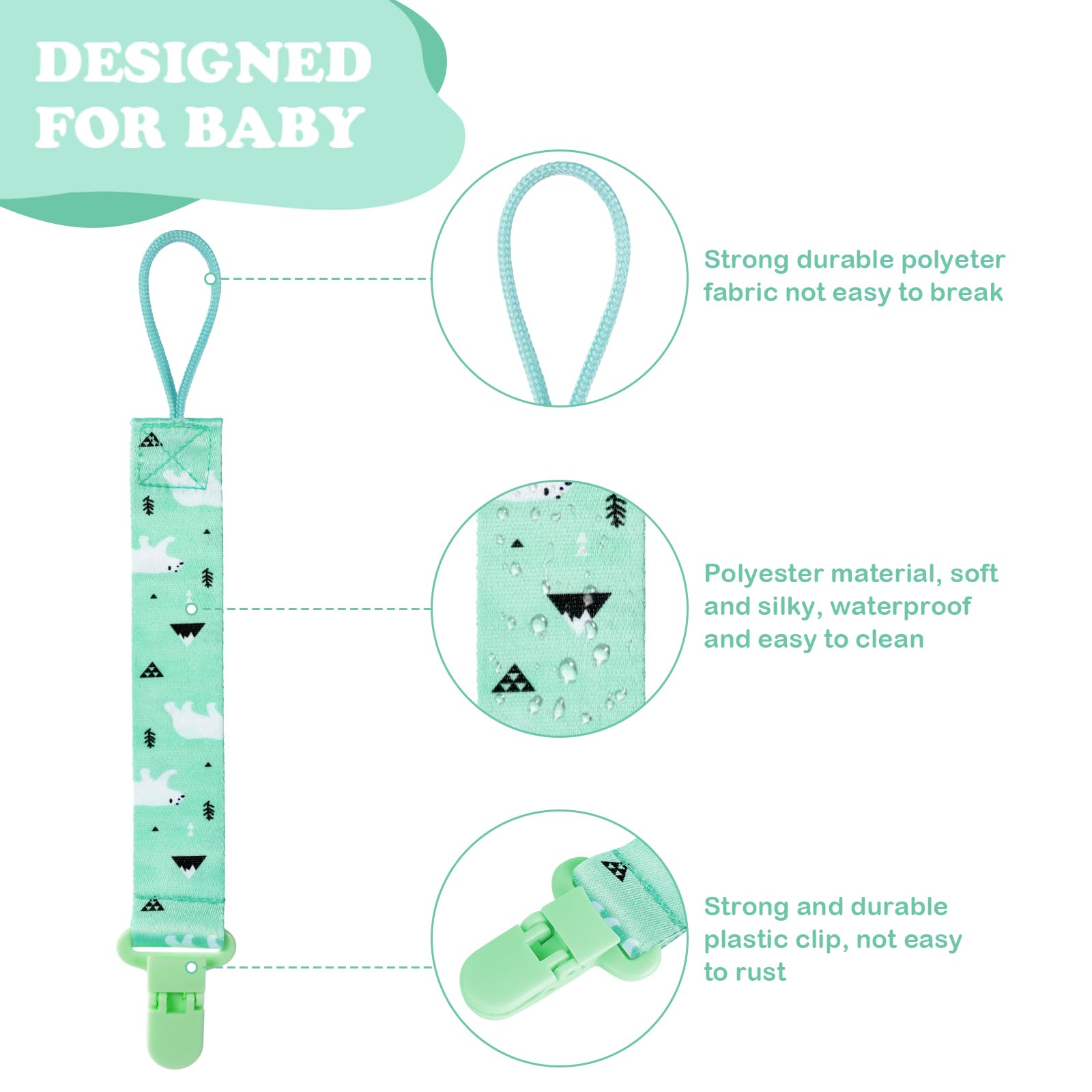 Aolso Ciuccio Catena per Bambini, 4 Pezzi Catenella Portaciuccio con 4 Pezzi Ciuccio Clip Adattatore, Catena per Ciuccio per Neonato per Nascita Battesimo Baby Compleanno Natale Regalo-Natale