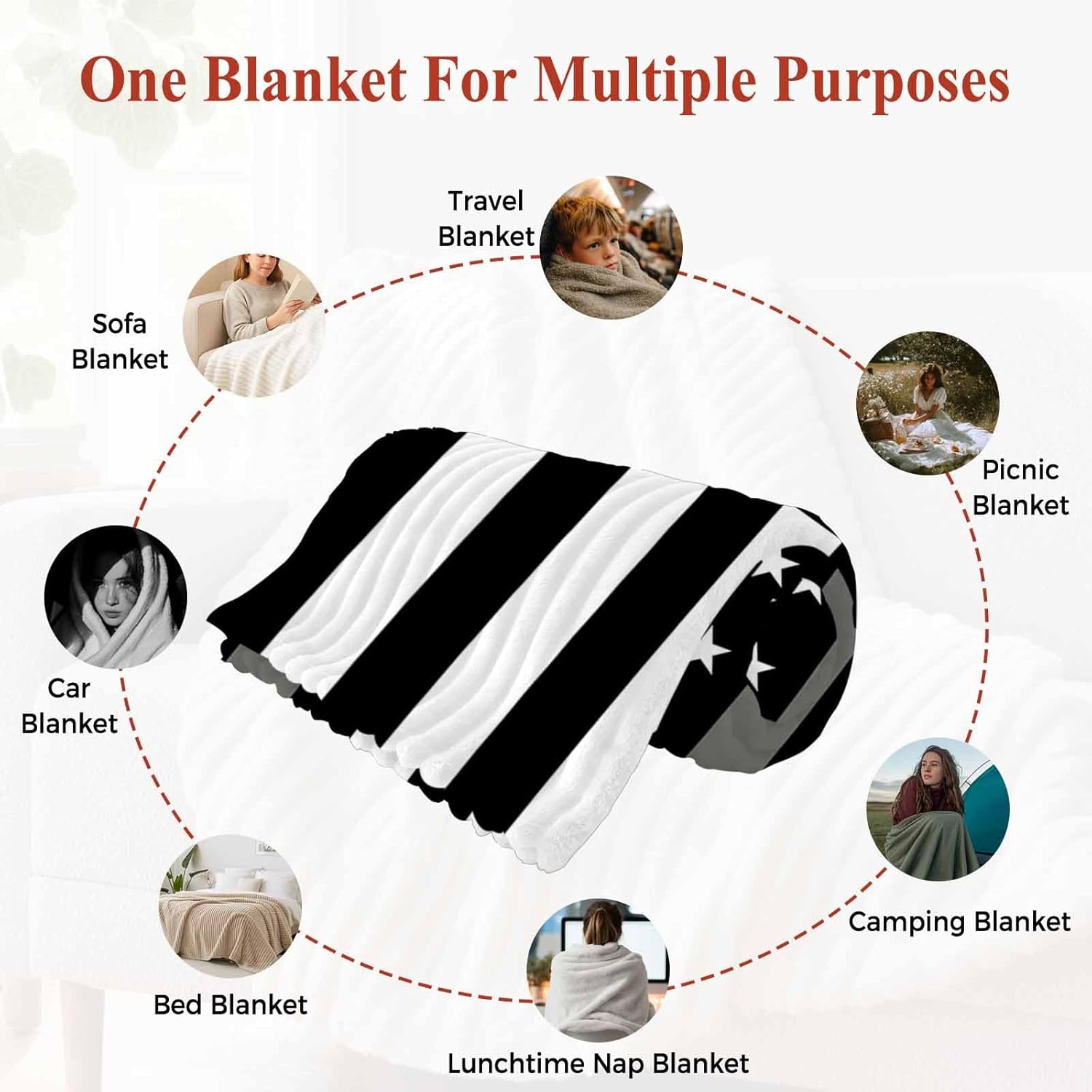 Thin Grey White Line Throw Blanket, American Flag Star Fluffy Soft Blankets for Couch Bed Travel, Plush Microfiber Striped Flannel Blankets, Lightweight Sofa Blankets 40"x50"