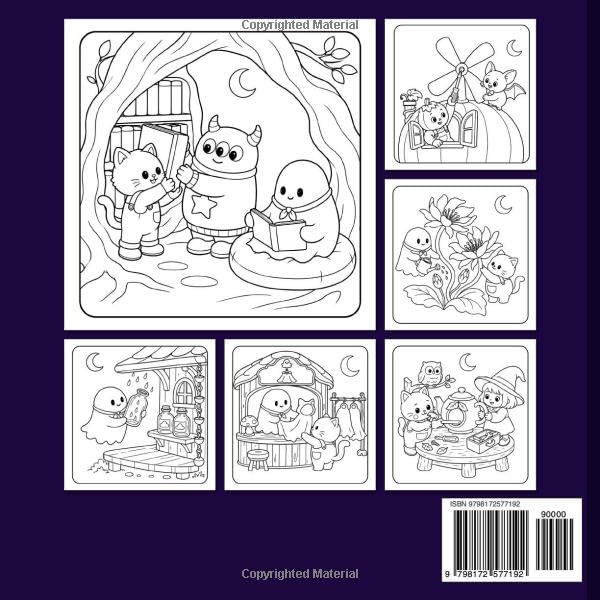 HALLOWEEN VILLAGE AFTER SUNSET: Cute and Cozy Nighttime Scenes with Friendly Ghosts Coloring Book for Kids Ages 4–8 image 3