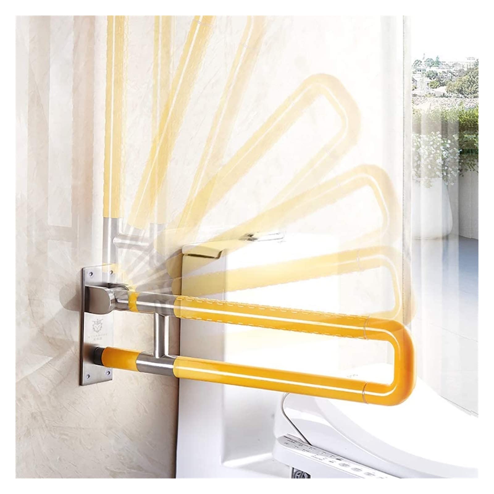 Agarraderas Barras de apoyo plegables de acero inoxidable con tubo exterior de nailon y agarre antideslizante en forma de U for baño, barra de seguridad abatible for inodoro