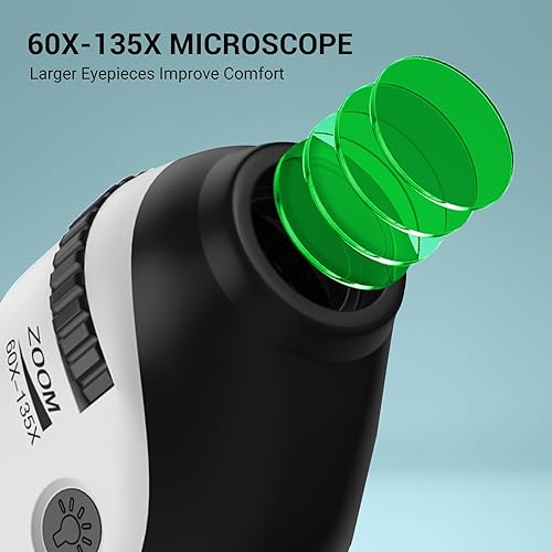 Miniatura 3 de HUTACT Microscopio de bolsillo para niños, mini microscopio portátil 60X-135X con 5 diapositivas de microscopio, microscopio de mano para niños