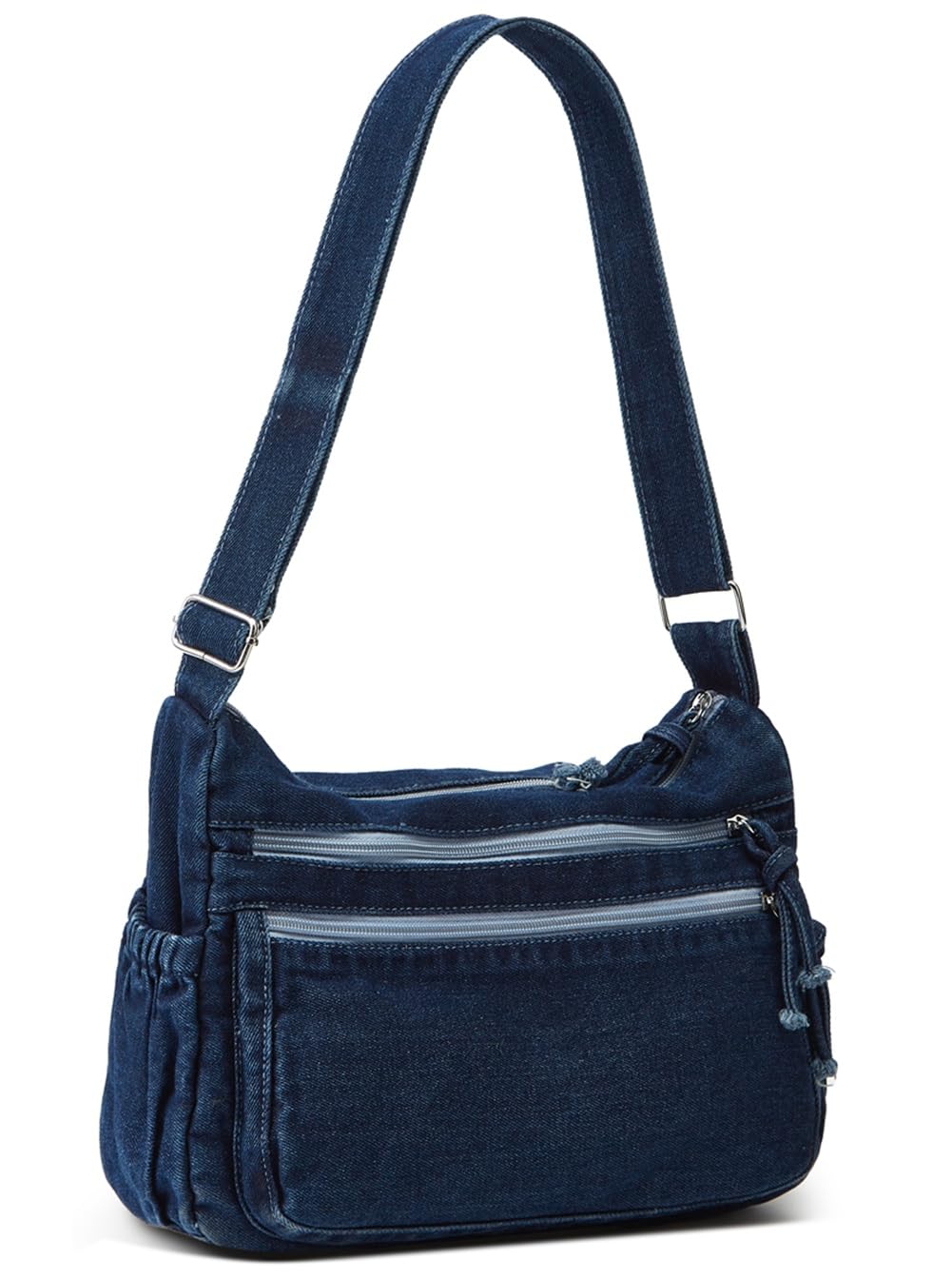 Borsa a tracolla da donna in stile retrò, grande, in tela, denim, stile casual, leggera, Blu scuro.
