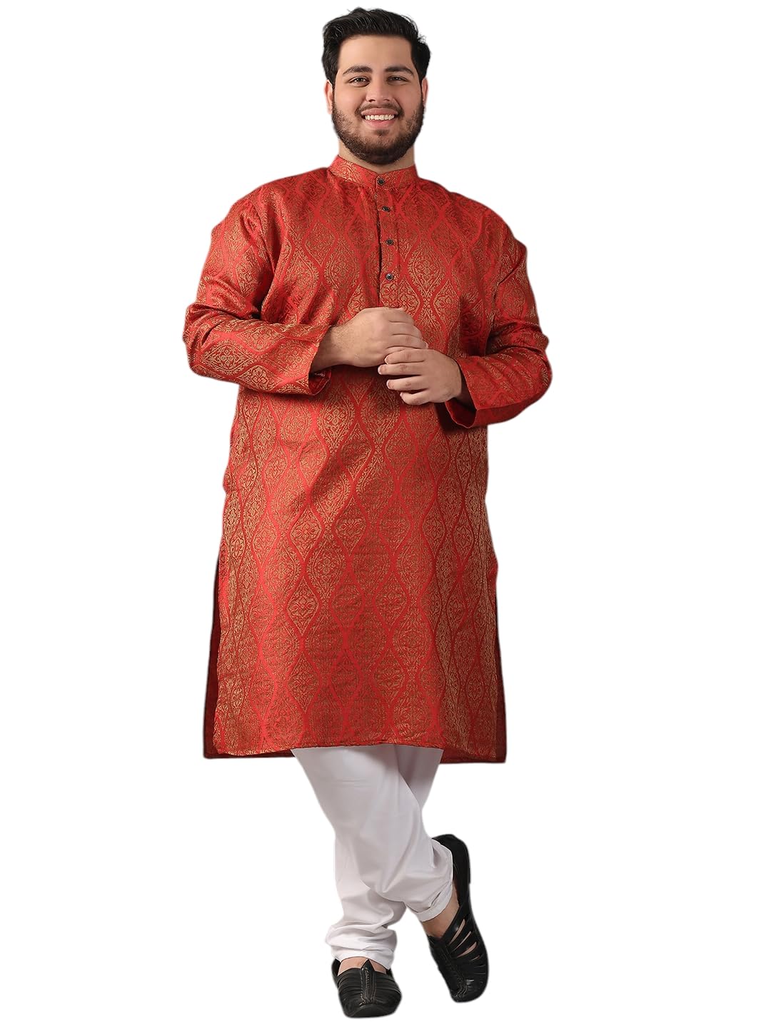 sojanya Timeless Elegance Plus(Since 1958) Men's Jacquard Silk Ethnic Motif Kurta with Cream Pyjama-picture-30