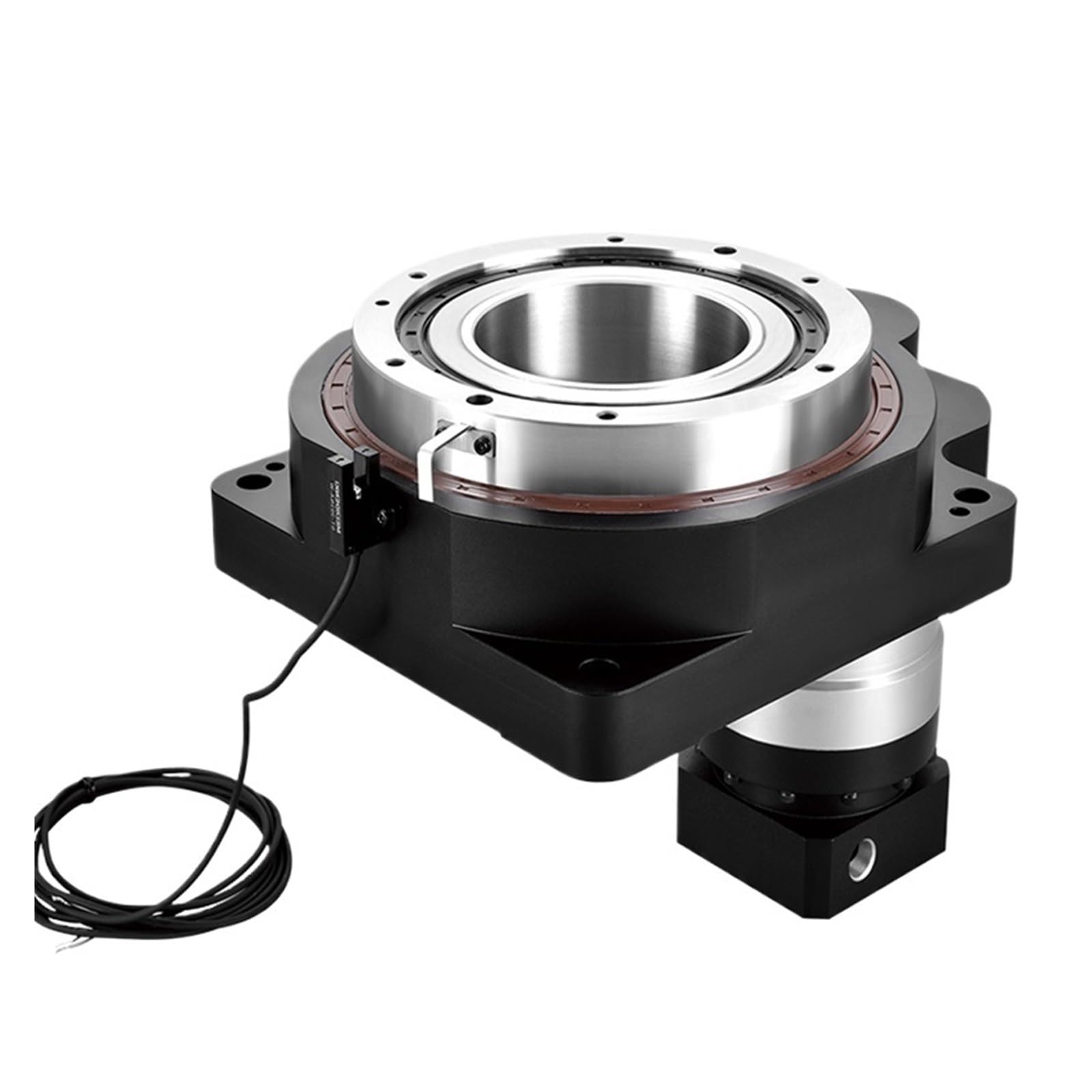 Riduttore di velocità a 2 stadi per piatto girevole elettrico cavo, compatibile con telaio da 86 mm, motore passo-passo Nema34 / servomotore CA da 750 W (albero di ingresso 12,7 mm, rapporto 100:1).