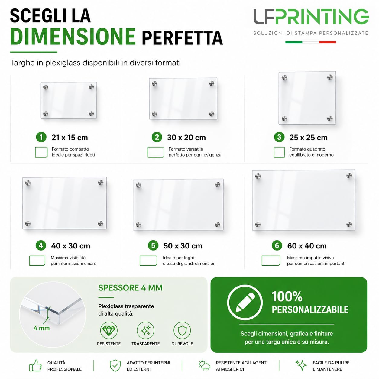 Targa plexiglass personalizzata esterno 40x30 cm | stampa professionale, superficie lucida, fissaggio pratico per porte, studi, uffici, citofoni e ingressi aziendali