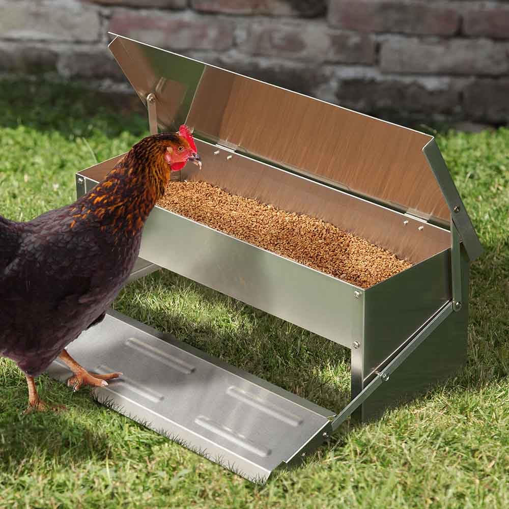 TERRE JARDIN - Mangeoire Poules, 5 kg, XL - Mangeoire Poules Anti Nuisible, Acier Galvanisé - Automatique, Anti Gaspillage, Étanche, Refermable à Pédale, Anti Rangeurs, Oiseaux