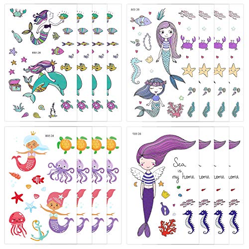 233 PCS Temporary Mermaid Tattoos for Kids Under The Sea Birthday Party Favors Supplies, 16 Sheet