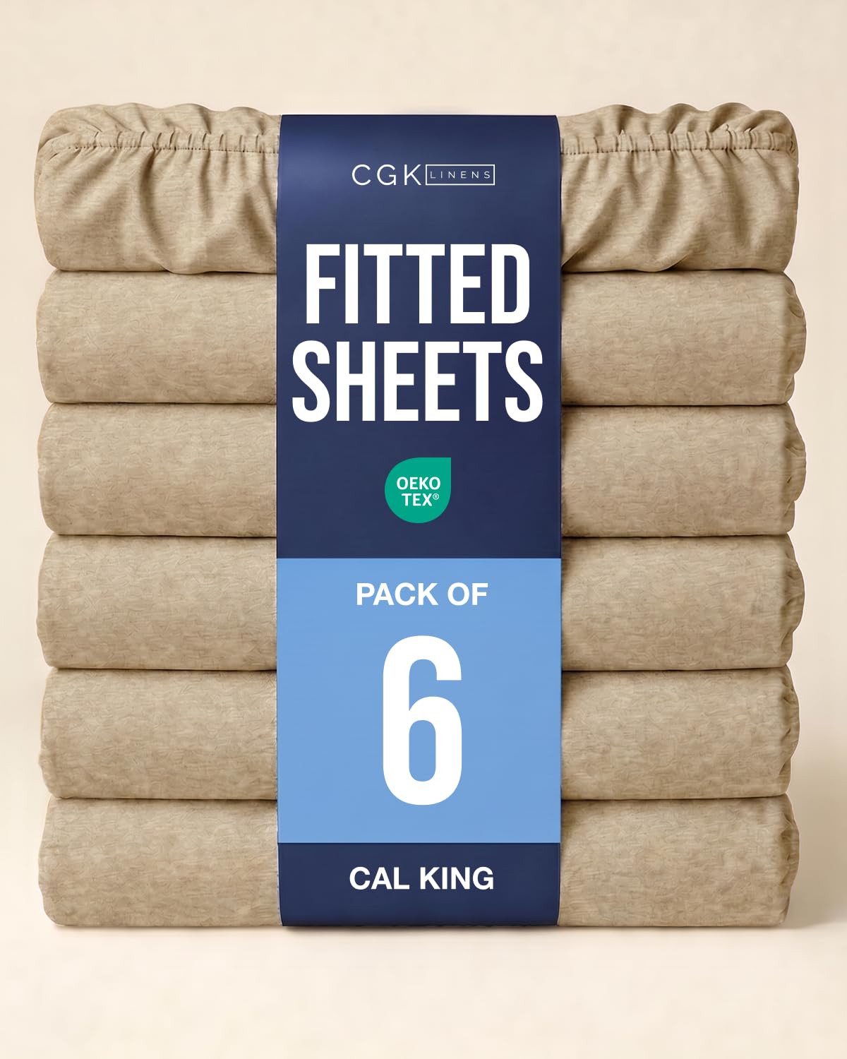 Cal King Fitted Sheet - Pack of 6 Fitted Bottom Sheet - Heathered Tan