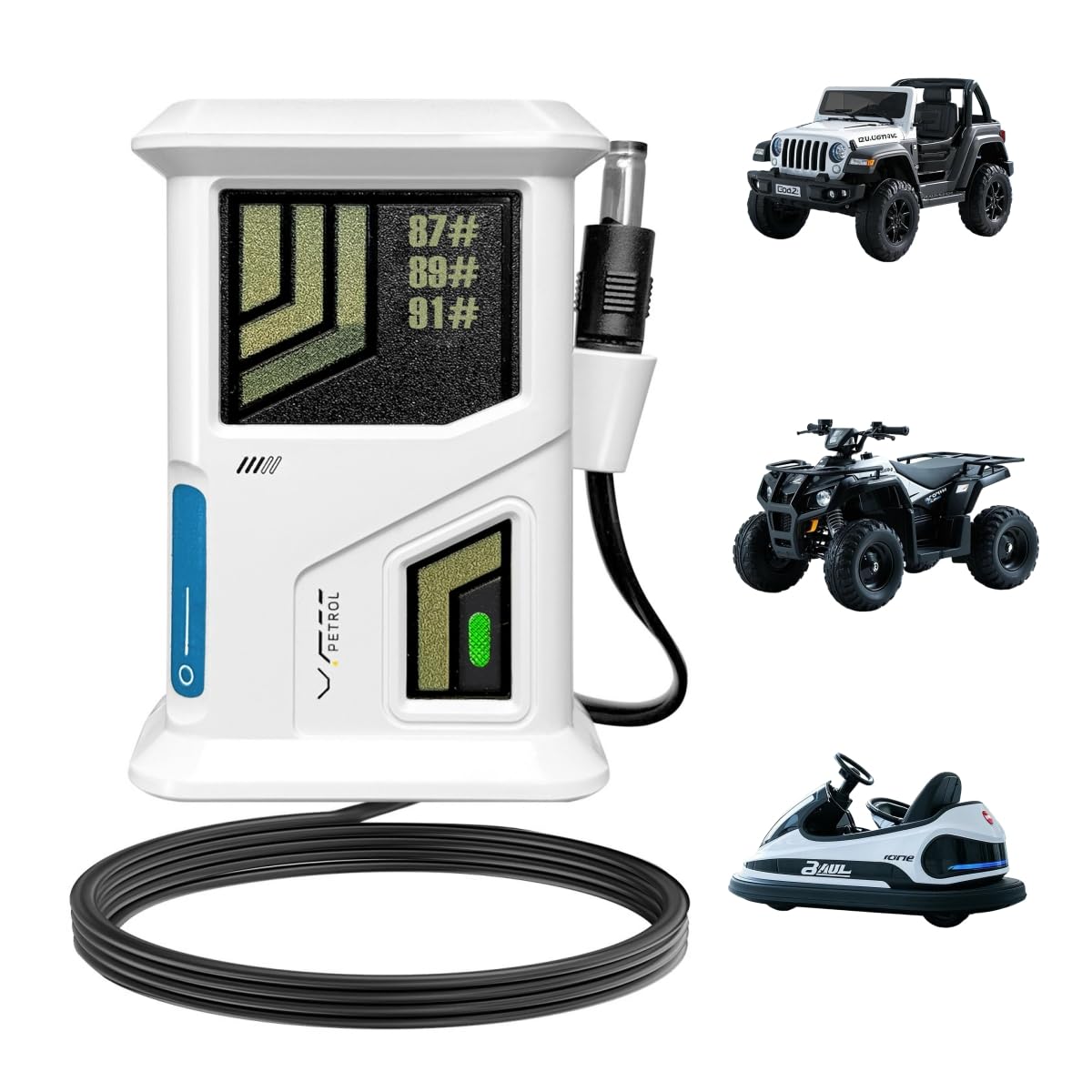 12V Battery Charger for Ride On Cars 12 Volt Battery Charger Gas Station Theme Ride-On Cars Charger 6ft Cord & Tail Storage Universal for Power Wheels Electric Jeeps Tangle-Free Cord