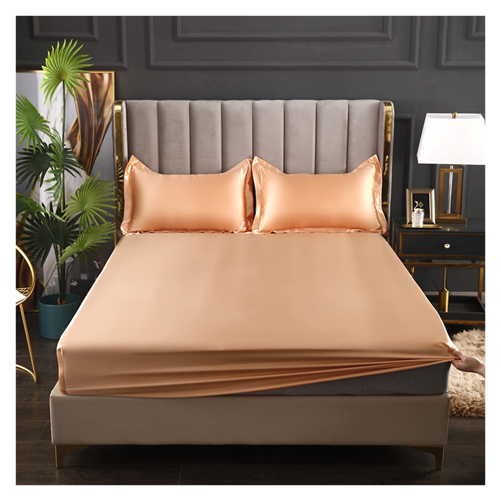 Ice Silk Bettlaken Spannbettlaken Satin Viskose Bettlaken Hochwertiger einfarbiger Matratzenbezug Gummiband Bettlaken 160x200 FüR Boxspringbetten Und HerköMmliche Matratzen(Ka fe se,180x200x25cm)
