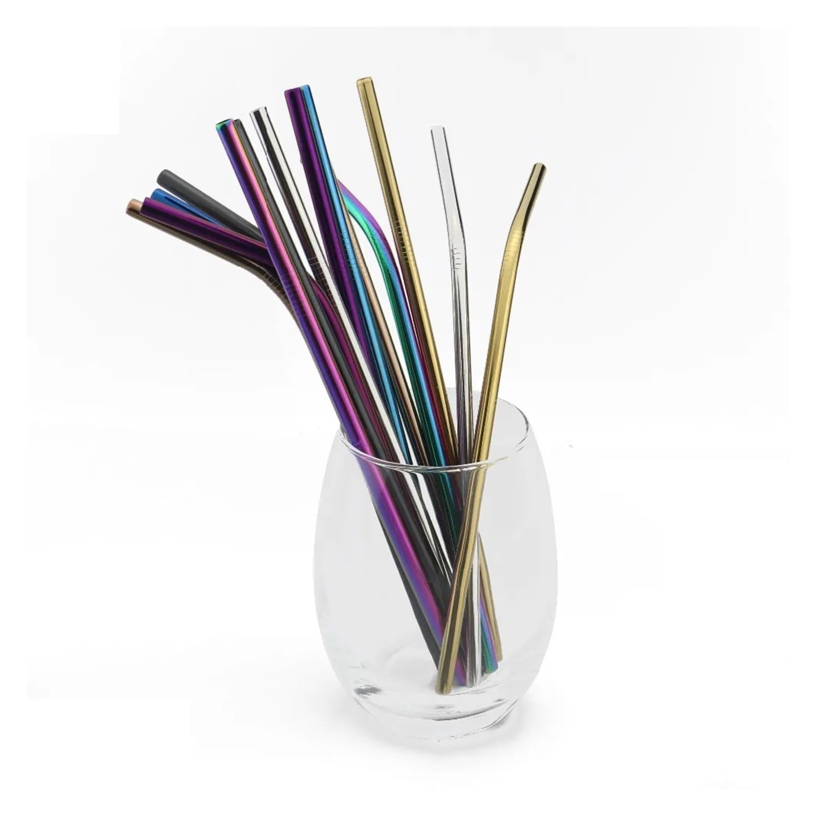 Strohhalme 5er-Set bunte Trinkhalme aus Metall, rosa, wiederverwendbar, regenbogenfarben, gebogen, gerade, Edelstahl 304, inklusive Reinigungsbürste für Smoothie(Glod-1)