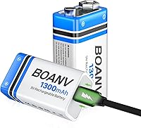 Vista 1 de 2 baterías recargables de 1300 mAh 9 V, batería recargable de litio USB de 9 V de larga duración, con cable de carga 2 en 1, para detectores