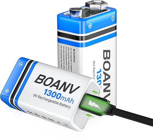2 baterĂas recargables de 1300 mAh 9 V, baterĂa recargable de litio USB de 9 V de larga duraciĂłn, con cable de carga 2 en 1, para detectores de 2 baterĂas recargables de 1300 mAh 9 V, baterĂa recargable de litio USB de 9 V de larga duraciĂłn, con cable de carga 2 en 1, para detectores de