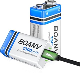 2PCS 1300mAh 9V Rechargeable Batteries, 9V Rechargeable USB Lithium Long Lasting Battery, with 2 in 1 Charging Cable, for Smoke Detectors, Alarms, Keypad, Microphone