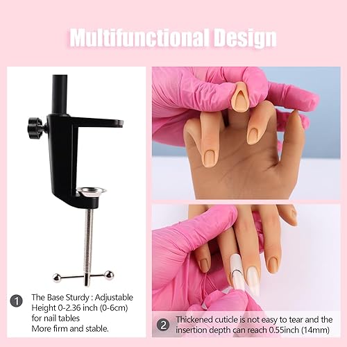 Miniatura 4 de Mano de práctica de silicona para uñas acrílicas, manos de maniquí para práctica de uñas con soporte ajustable, mano falsa de tamaño real para uñas