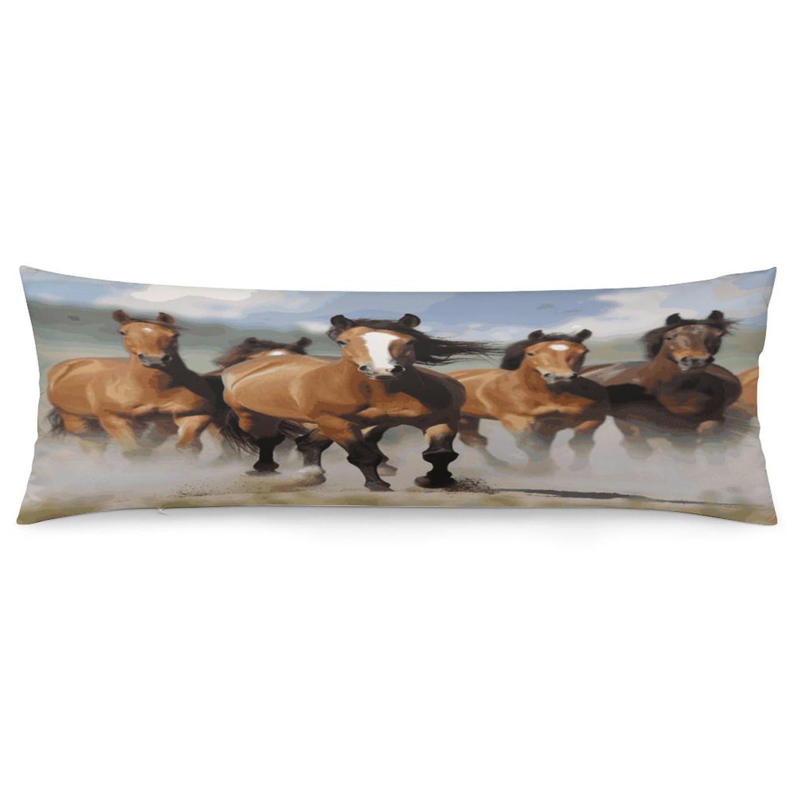 Body Pillow Pillowcase 19x53 Inch Horses Print Body Pillow Cover with Hide Zipper Super Soft Cozy Long Pillow Case Rectangle Long Body Lumbar Cushion Case for Bedroom