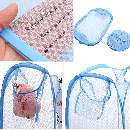 Image of Qtopun Mesh Popup Laundry Hamper Foldable Laundry Basket Portable Dirty Clothes Basket Collapsible Dirty Clothes Hamper for Bedroom, Kids Room, College Dormitory and Travel (Light Blue)