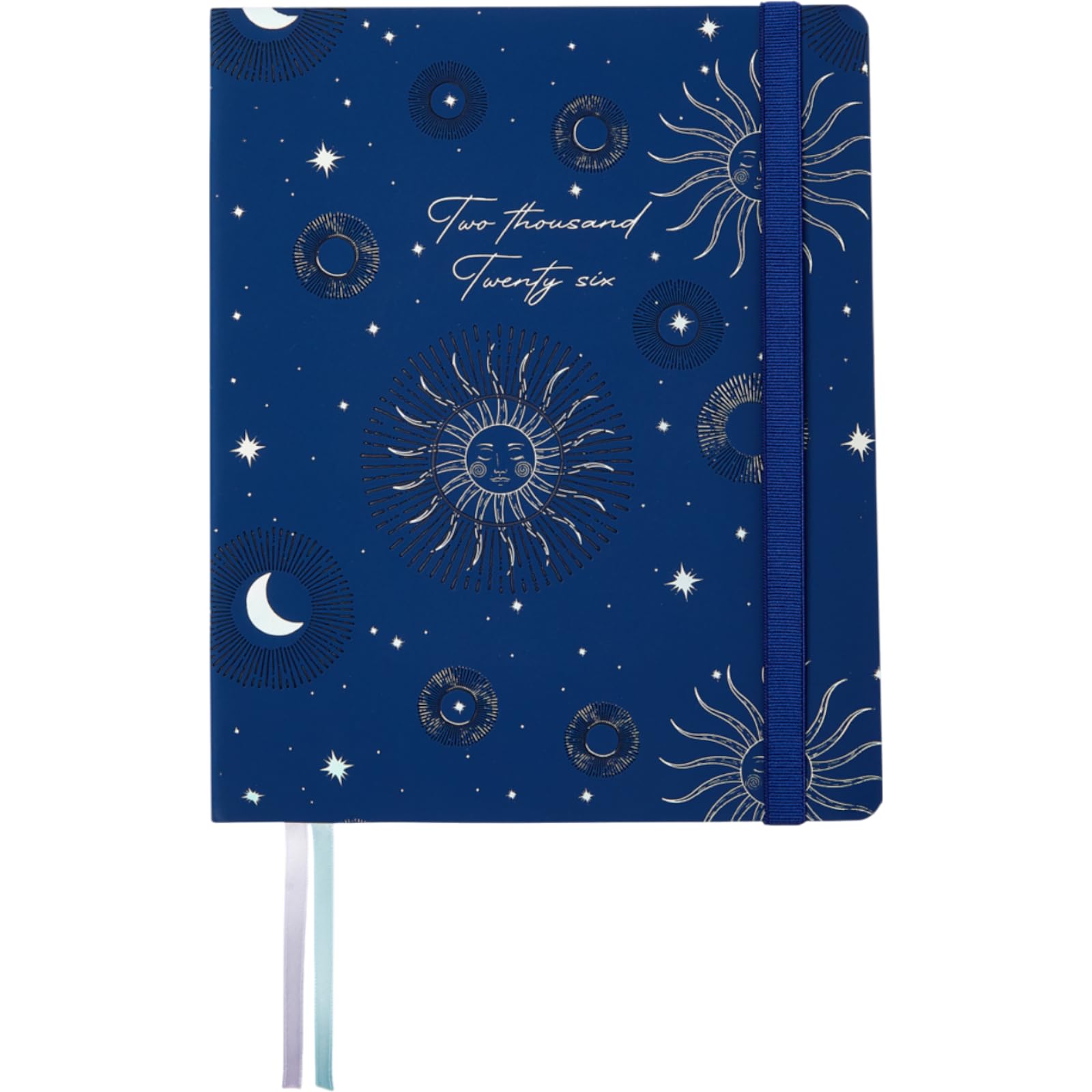 Takenote Diary 2026 - A5 Size (16.5x20.5 cm), Week-to-View, 12-Month Annual Planner January to December, Soft Faux Leather Cover, Dual Bookmark, Elastic Band, Spanish & English - Celeste