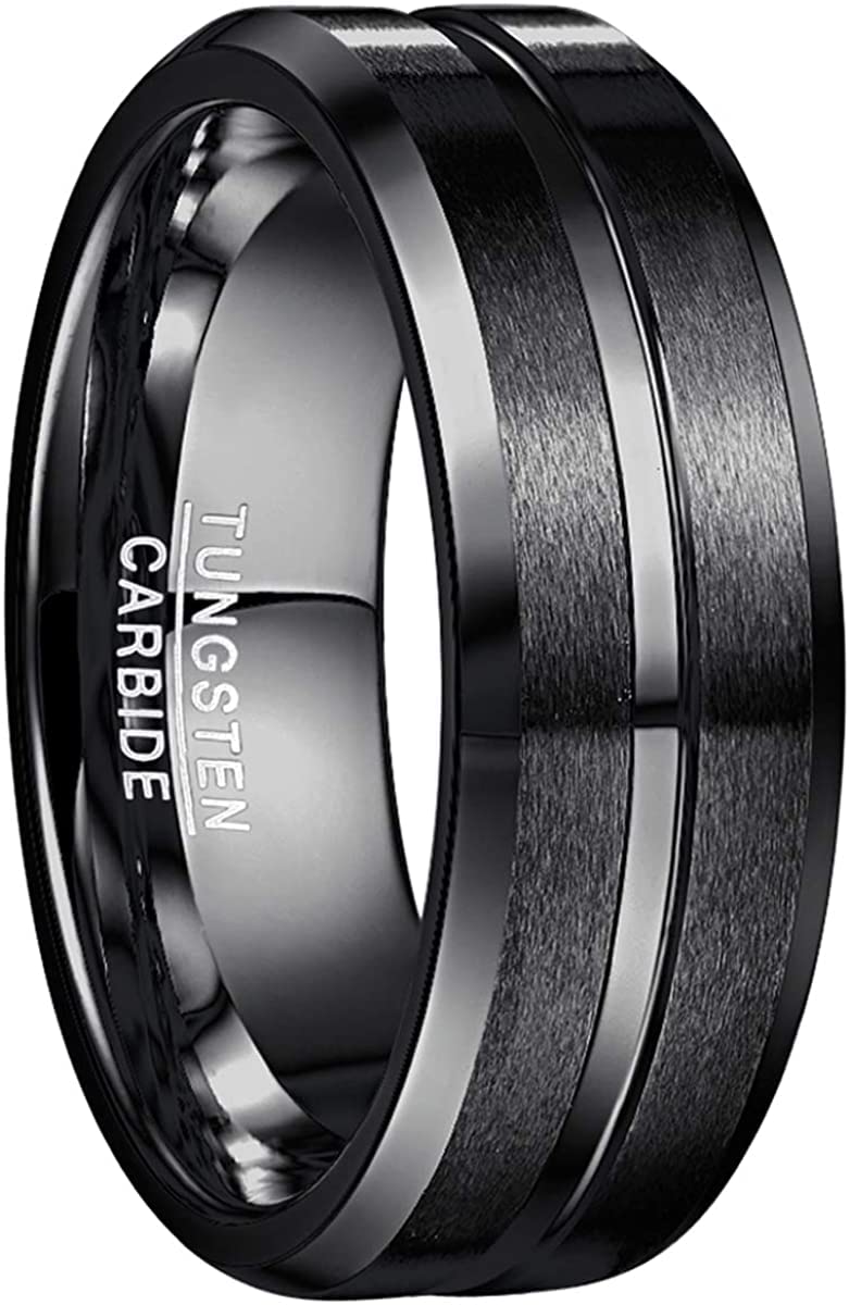 083BASE Ringe Men's Tungsten Carbide Black Outer Width 8mm Wide Comfort Fit Design Tungsten Ring - 64（20.6） - zwart