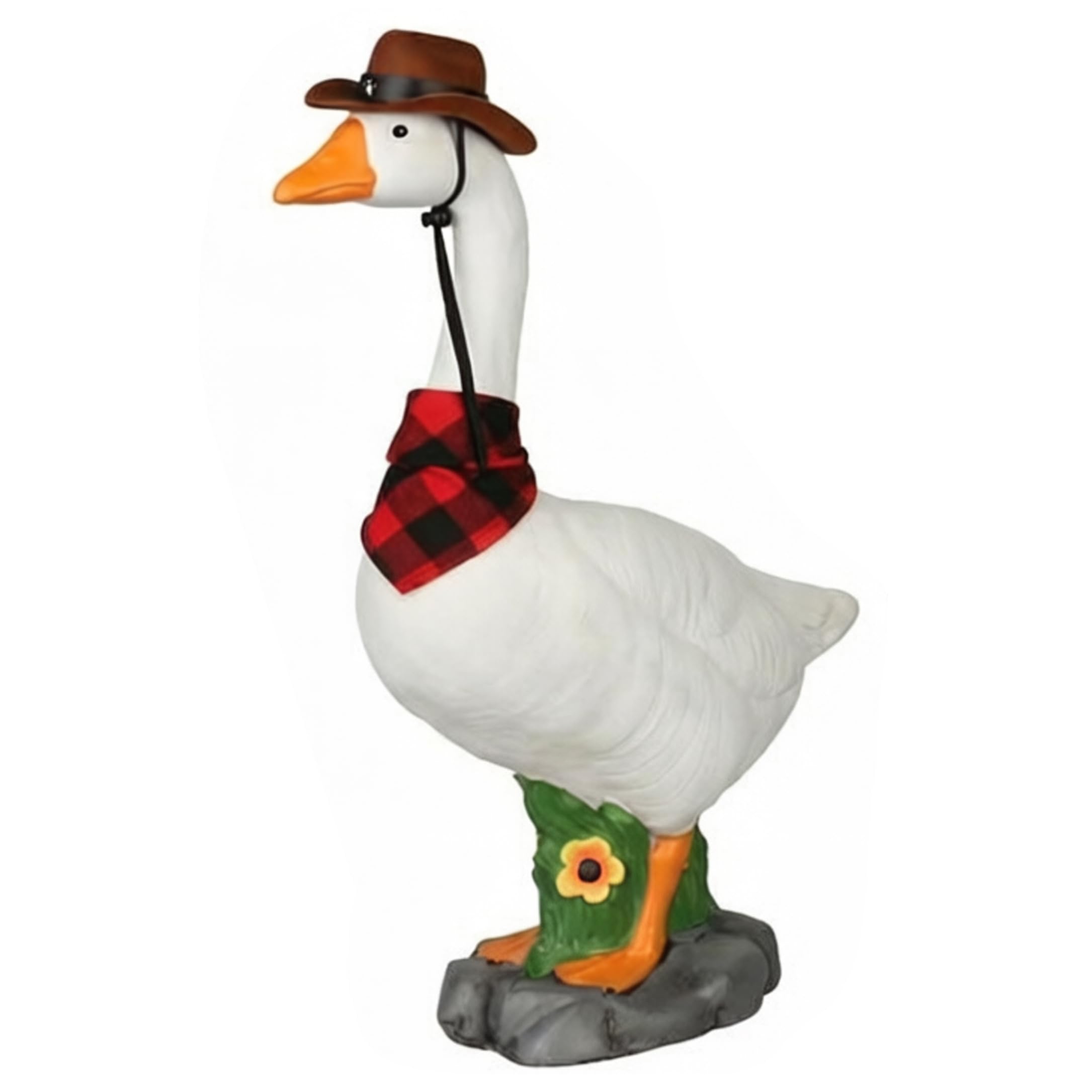 Ginwrek Resin Ducks Duck Statue, Resin Duck Decor with Vintage Scarf & Cowboy Hat Cool Gooses Statue Fot Yard, Porch, Garden, Outside, 14x8 Inch