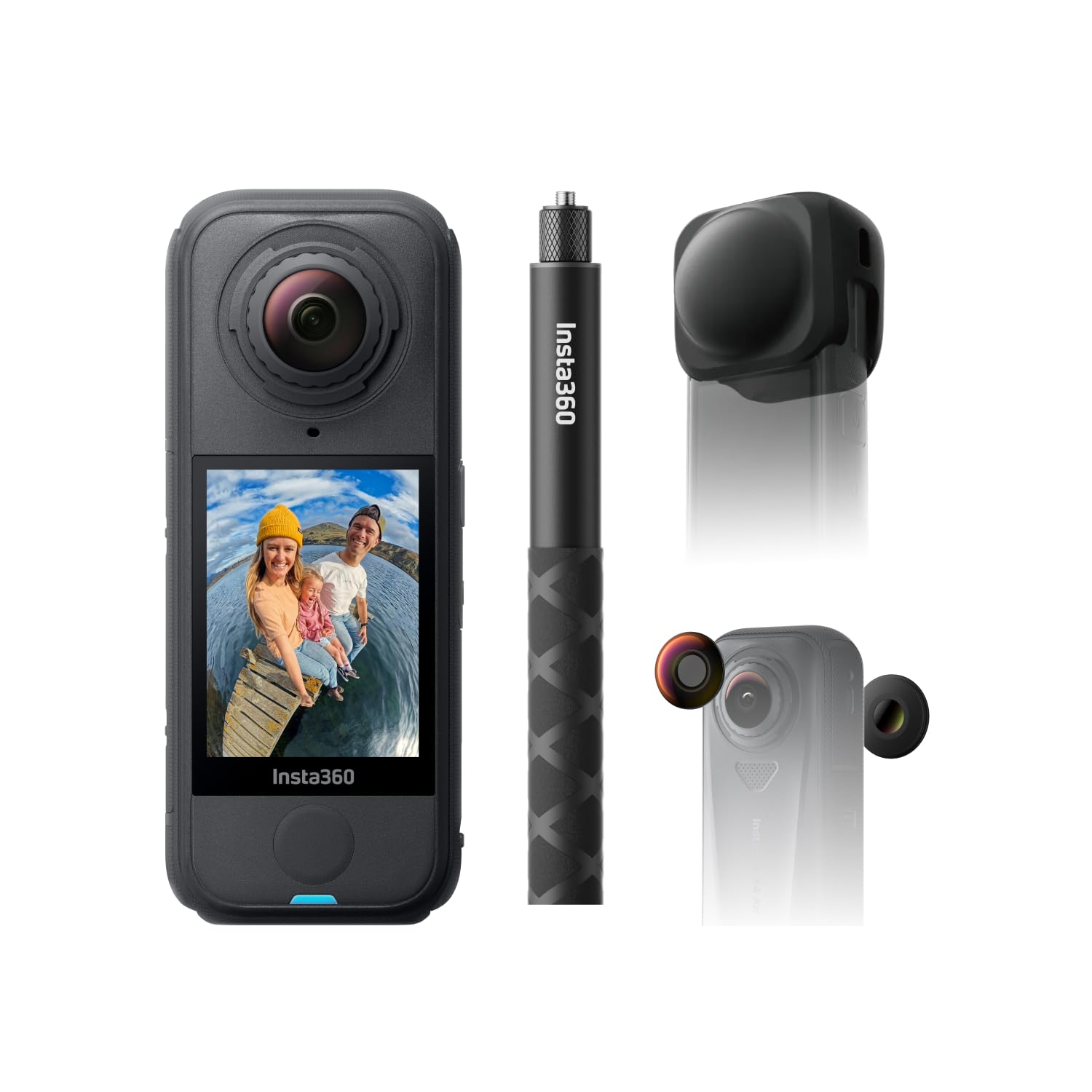 Insta360 X4 Air Pack Sostituzione Obiettivo Nero grafite- Videocamera leggera 165g 8K 360, selfie stick invisibile, lenti sostituibili, prima registri poi inquadri, cover antivento, stabilizzazione.