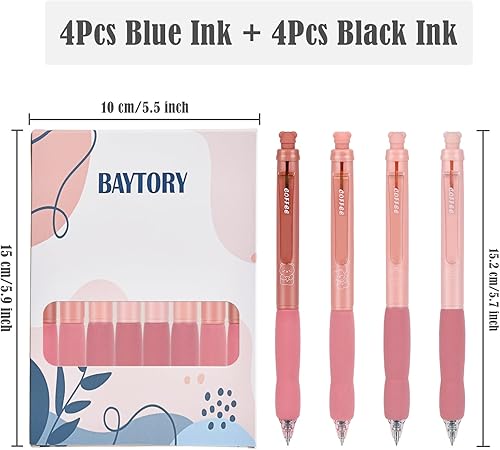 Miniatura 3 de BAYTORY 8 bolígrafos de gel retráctiles y borrables, 4 azules y 4 de tinta negra, punta fina de 0.020 in con bonito borrador, escritura suave,