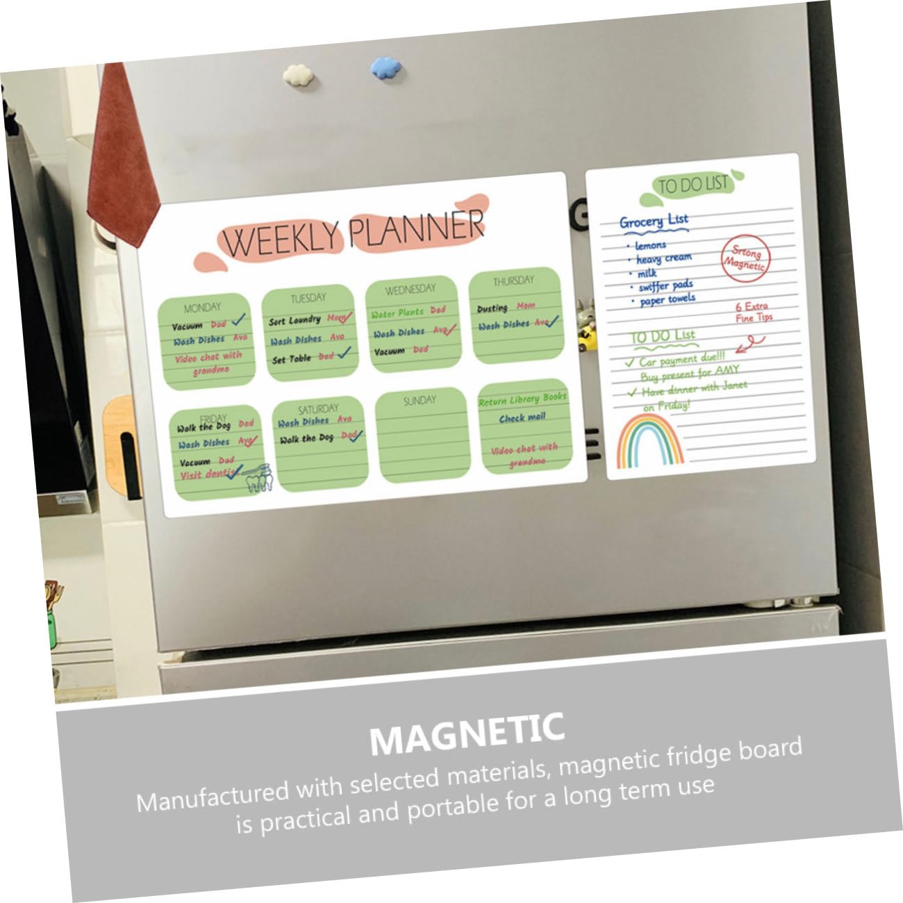 2 Sätze Magnetische Wochenplaner Whiteboard Kühlschrank Hafttafel Abwischbar Wiederverwendbar Klarer Organizer für Küche Büro und Zuhause mit Trocken Abwischbarer Oberfläche und