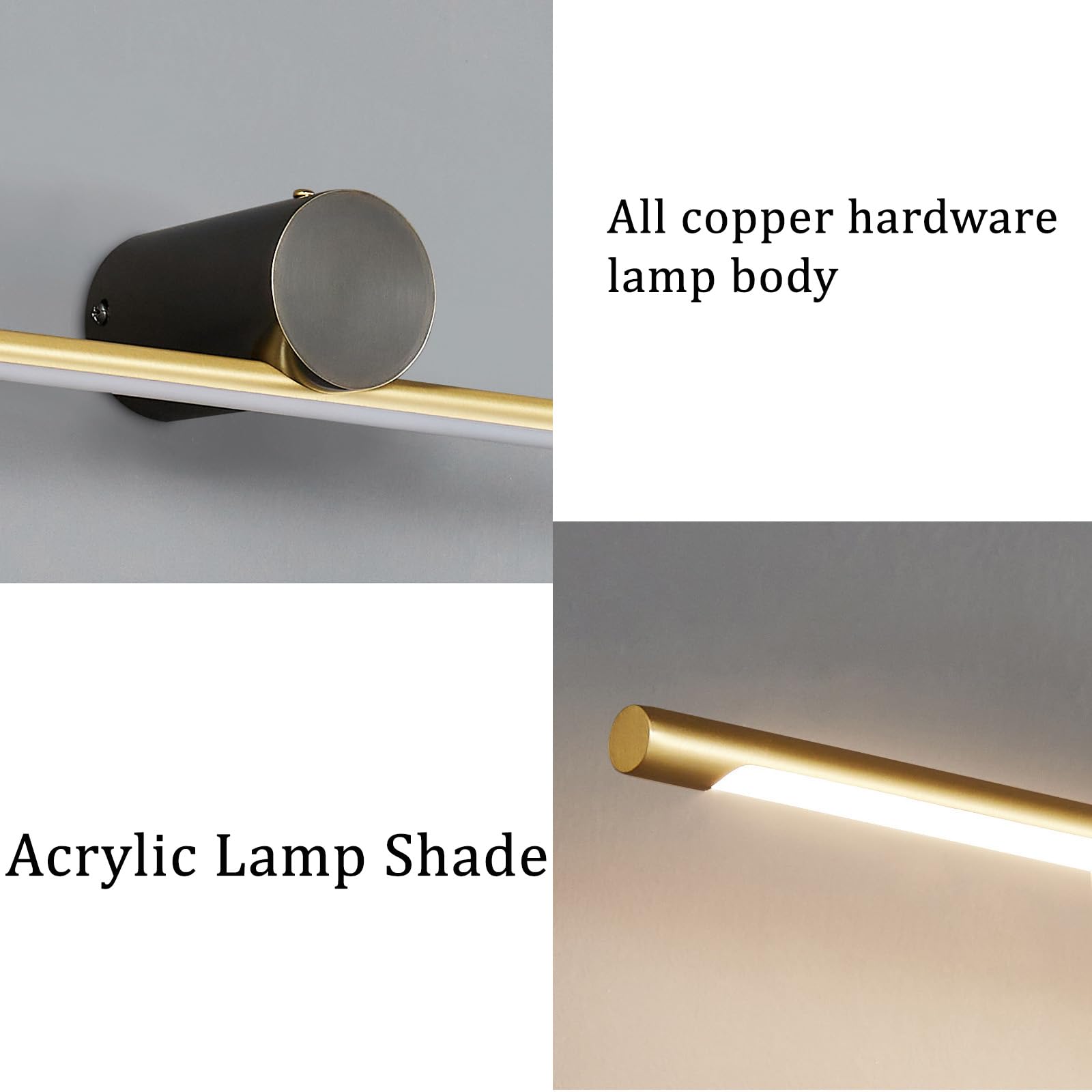 LED Wandleuchten Spiegelleuchte Bad 3 Farbtemperatur Dimmbar Modern Wandlampen Bilderleuchte Metall Wandbeleuchtung für Wohnzimmer Schlafzimmer Schminktisch Badschrank (Schwarz + Gold,60cm)