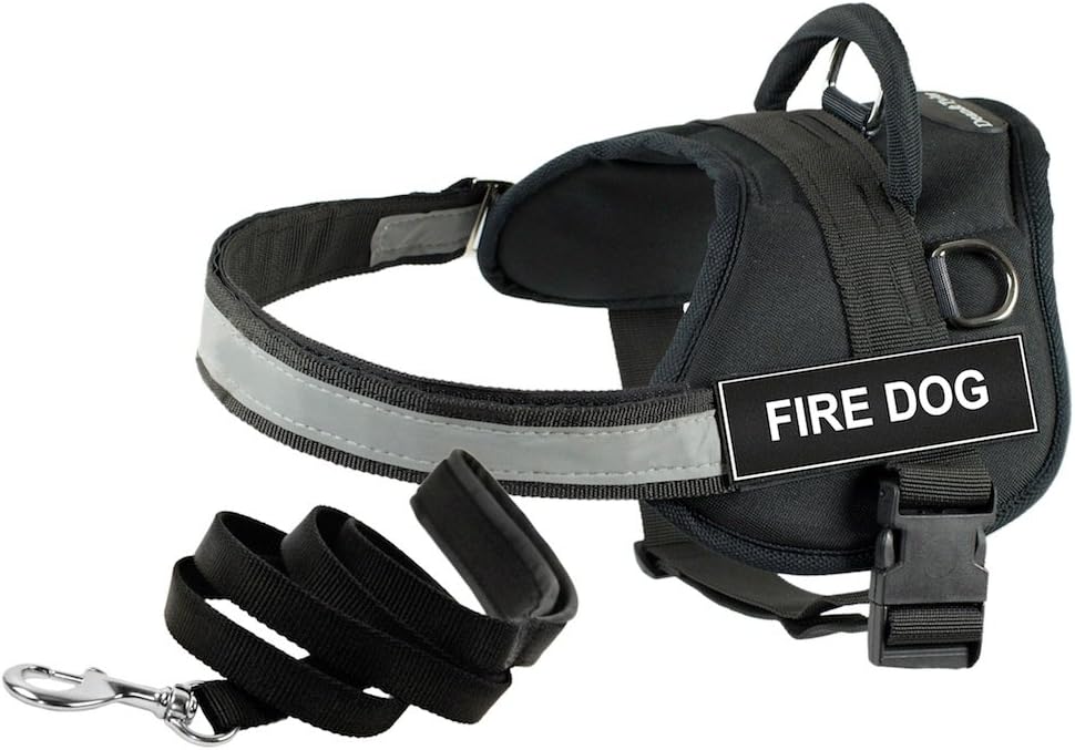 Dean & Tyler 21 to 26-Inch Fire Dog Harness Padded with 6-Feet Stainless Snap Puppy Leash, X-Small, Black