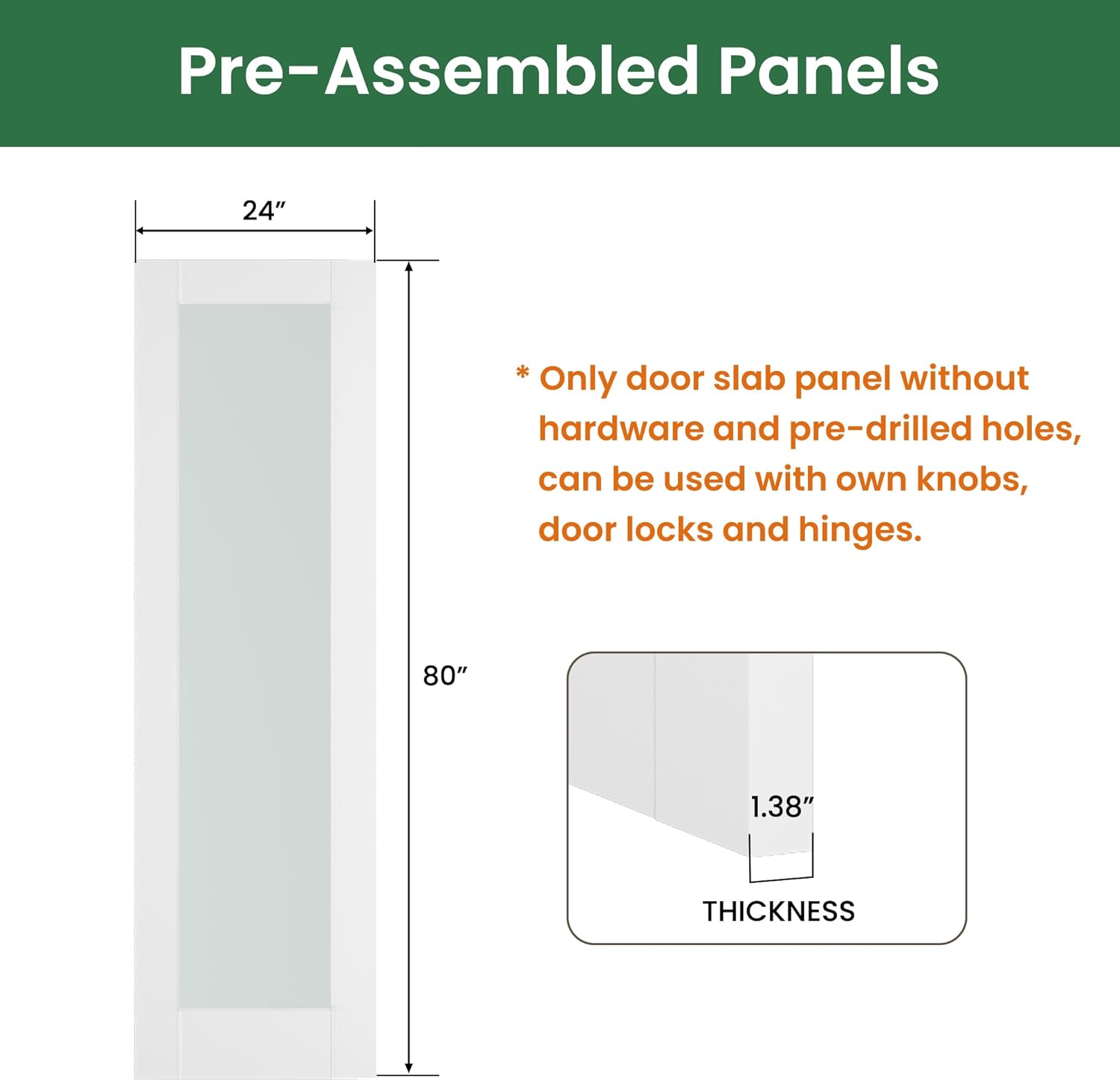 SMARTSTANDARD 24" x 80" French Interior Door, Tempered Frosted Glass Slab Door for Pantry, French Doors, Pocket Doors, Solid Core Interior Door Without Hardware Kit, White