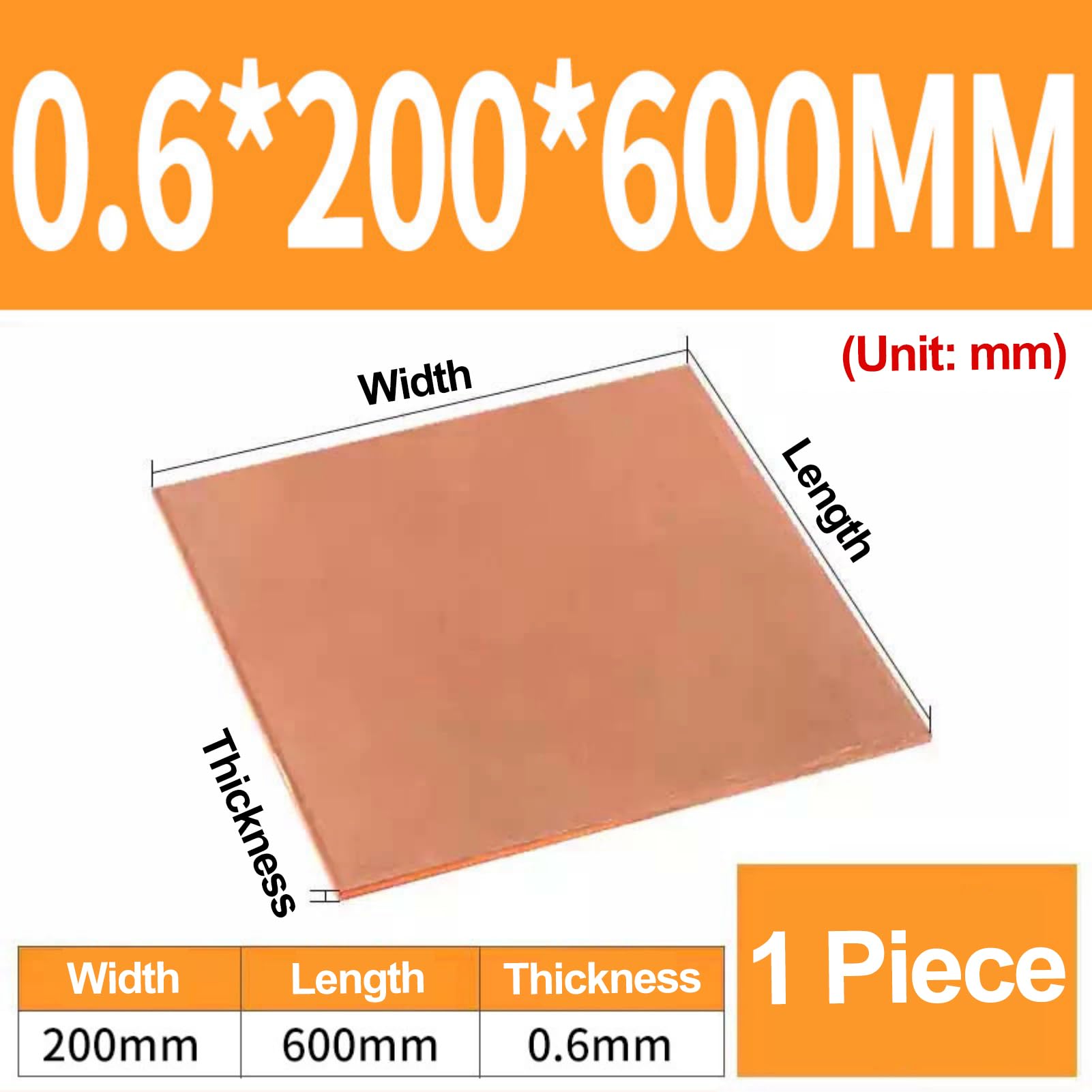 Dxcaicc Spessore Lastra di Rame 0,6mm Alta Conducibilità Rame T2 Rosso Scaglie Materiale Grezzo per Hobby Incisione Fai-da-Te Industriale,200x600mm | Spessore Uniforme Di Alta Qualità, Lisci Multipli Progetti, Progetti Elettrici Affidabili