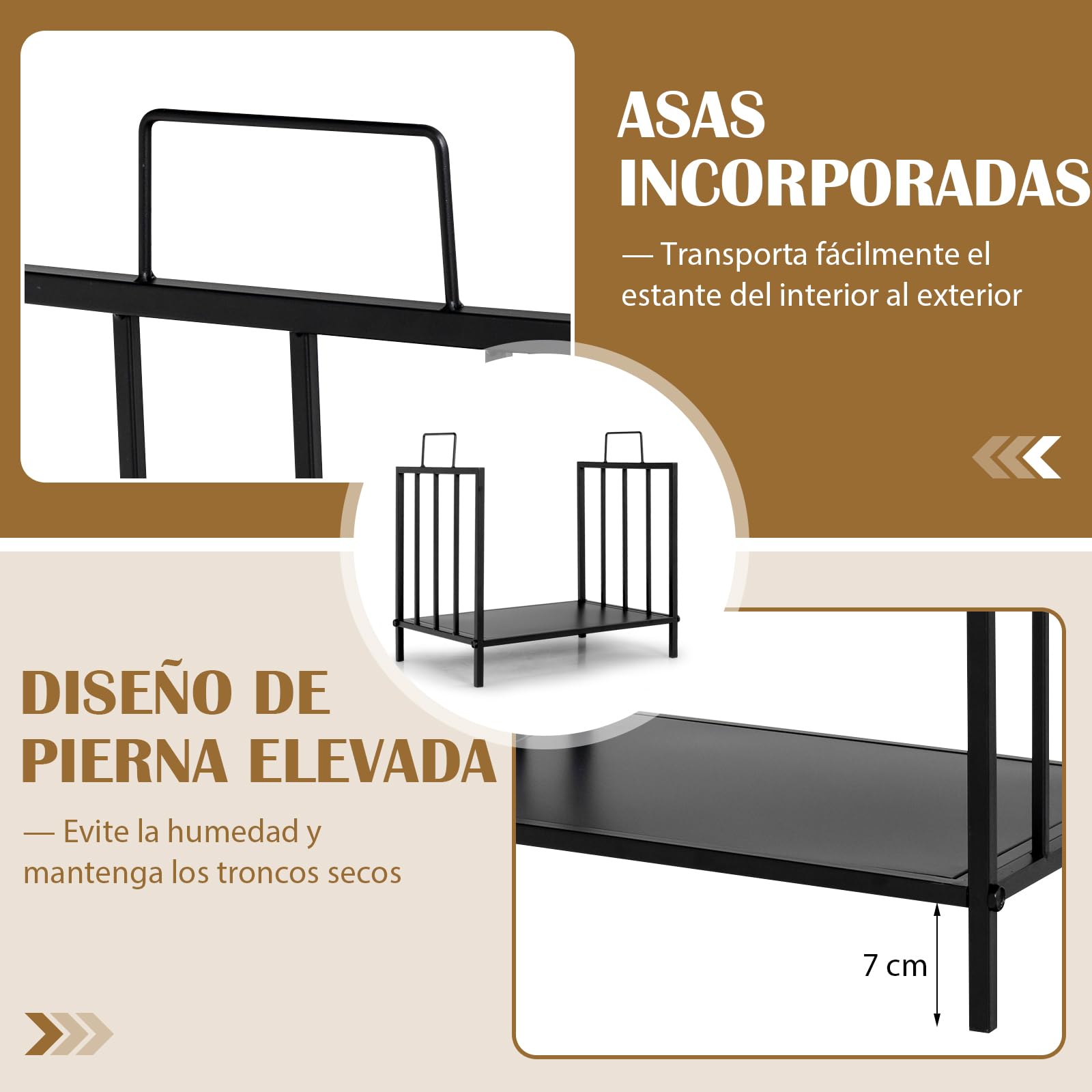 GYMAX Estantería para Leña de Metal, 46 x 31 x 46 cm, Soporte para Leña para Interior y Exterior, Color Negro