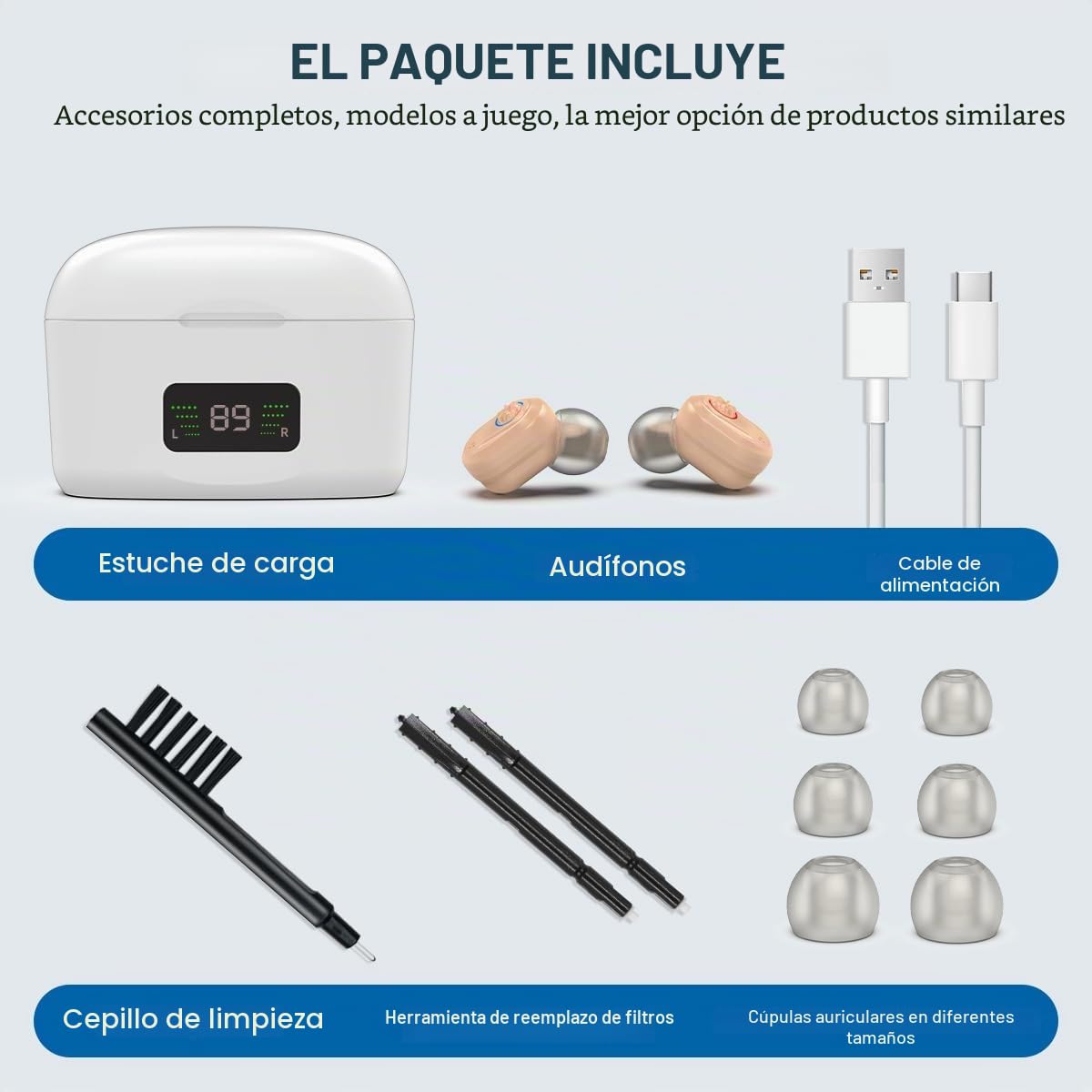 Amplificador de audio, reducción inteligente, visualización de potencia y duración de la batería, mejor comunicación con la familia, los amigos, el trabajo y la televisión (azul rojizo)