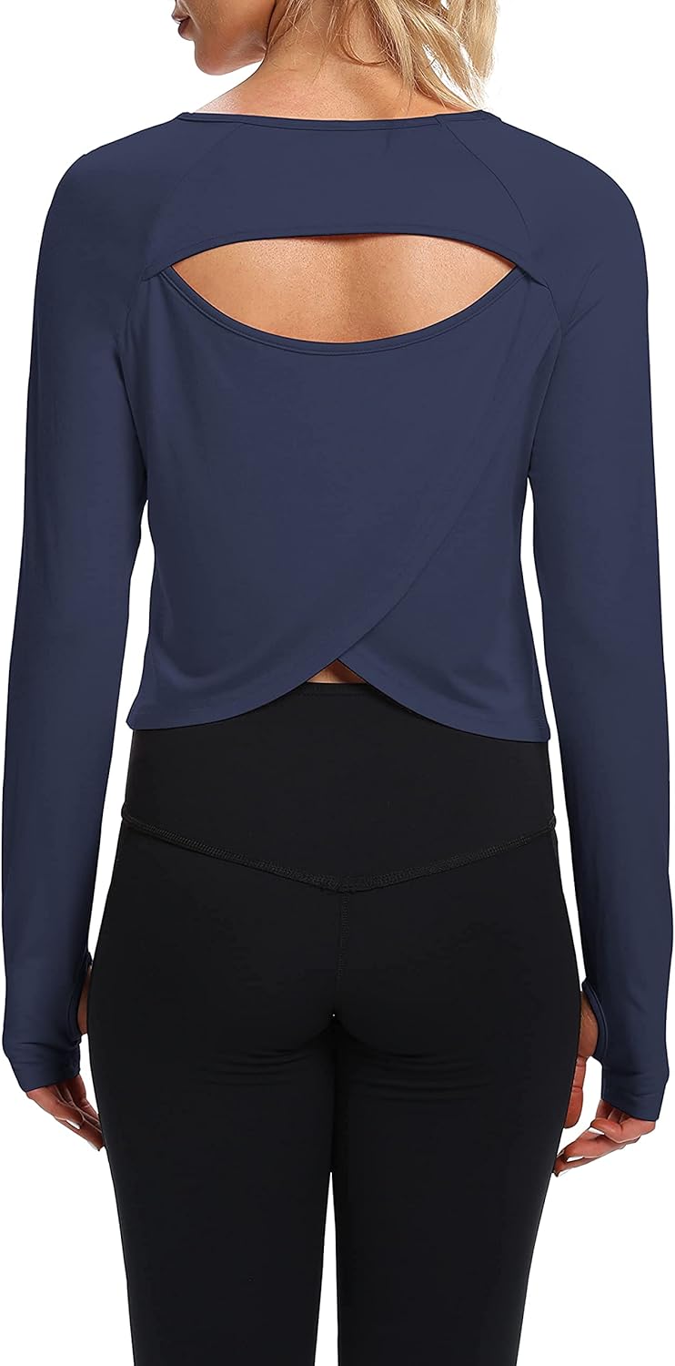 Bestisun Long Sleeve Workout Running Shirts Athletic Yoga Gym Crop Tops for Women - Image 5