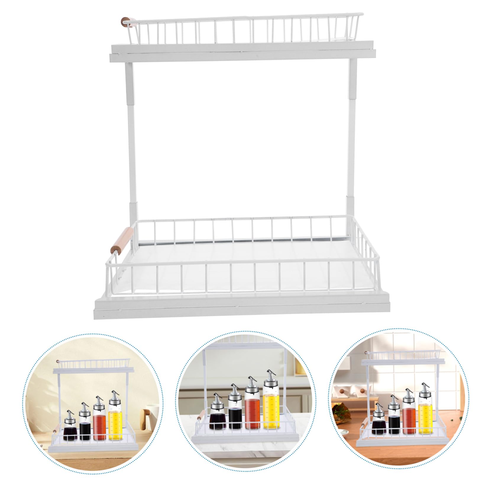 COLLBATH Organizer Capiente Sottolavello Cucina a 2 Livelli Estraibile e Scaffale Porta in Acciaio al Carbonio Bianco Pratico Spezie