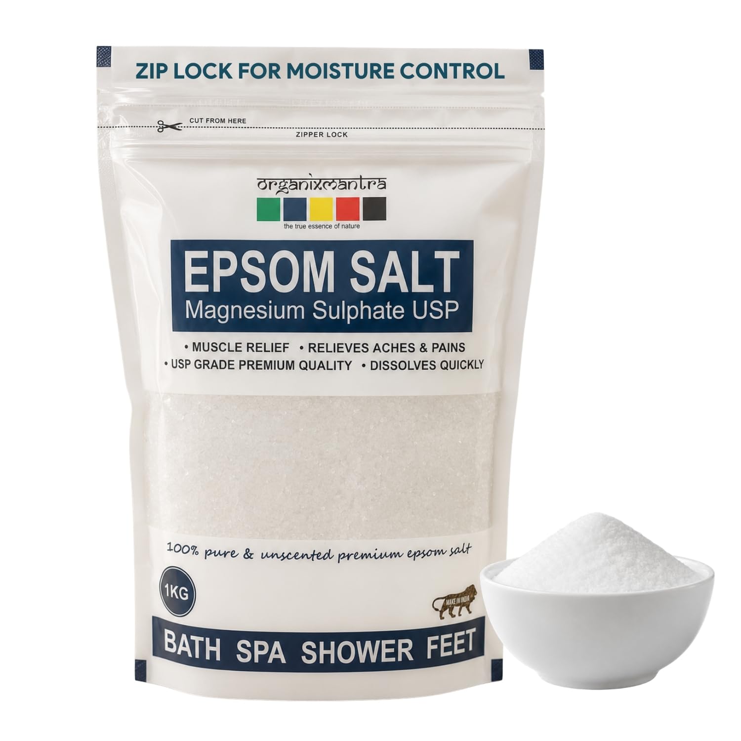 Organix Mantra Epsom Bath Salt Crystal and Bath | For refreshing bath soak, relieves aches & pain - 1KG-picture-20