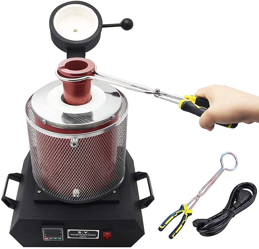 Piec do topienia złota, 1 KG 2 KG 3 KG Elektryczny cyfrowy piec do topienia 1600 W 1100 ℃ Zestaw pieca do wytapiania Odlewanie Rafinacja biżuterii Metale szlachetne Złoto Srebro Miedź Aluminium, 1 K