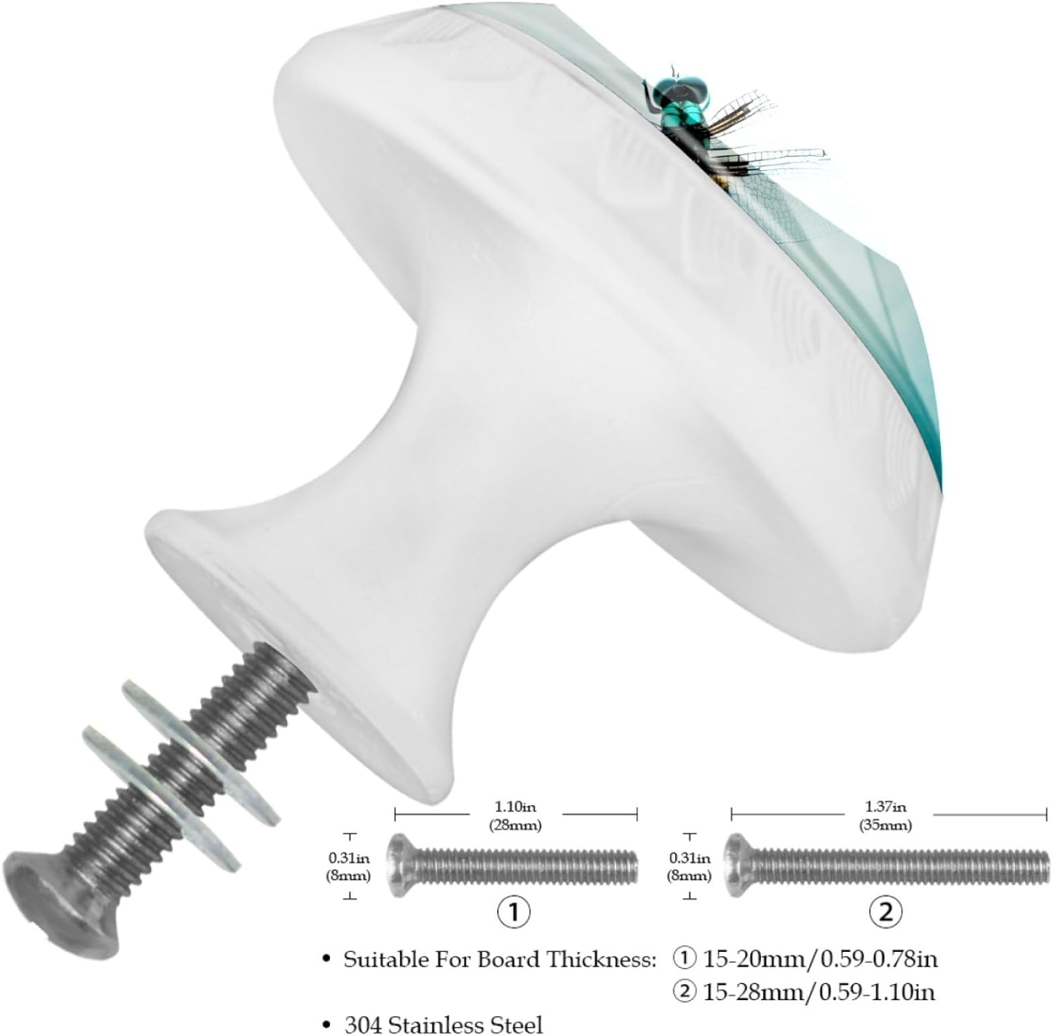 4 Pack Cabinet Knobs, Watercolor Dragonfly White Knobs with Screws Round Furniture Drawer Pulls Handle for Dresser Cupboard Wardrobe Closet Hardware